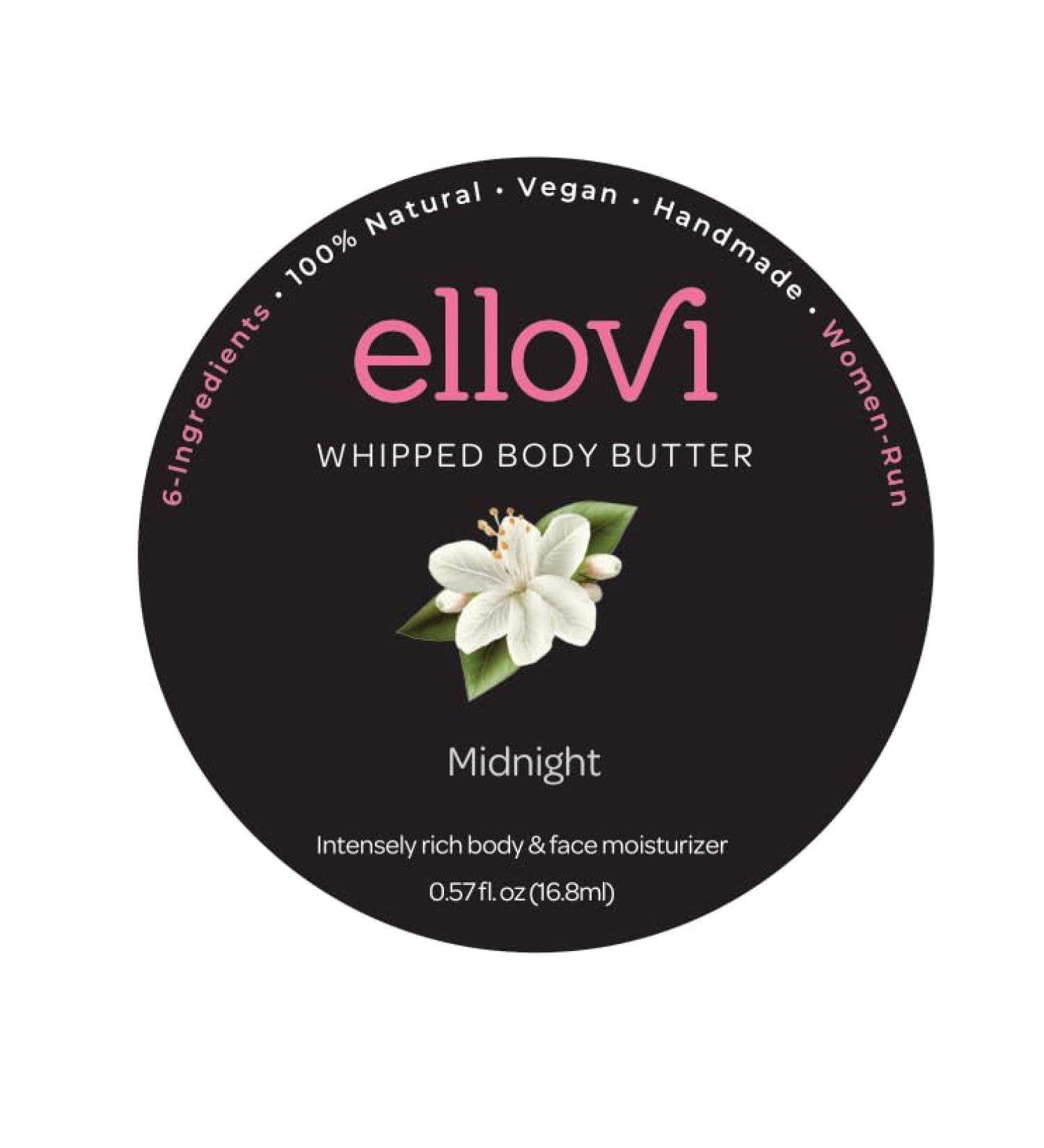 Ellovi All-Natural Luxuriously Whipped Body Butter - Midnight - Pure Enough to Eat - Made With Just 6 Vegan Ingredients - 100% Plant-Based Moisturizer For Naturally Healthy Skin (0.57 fl. oz/16.8ml) 0.57 Fl Oz (Pack of 1) M  - Buy Online on GoSupps.com