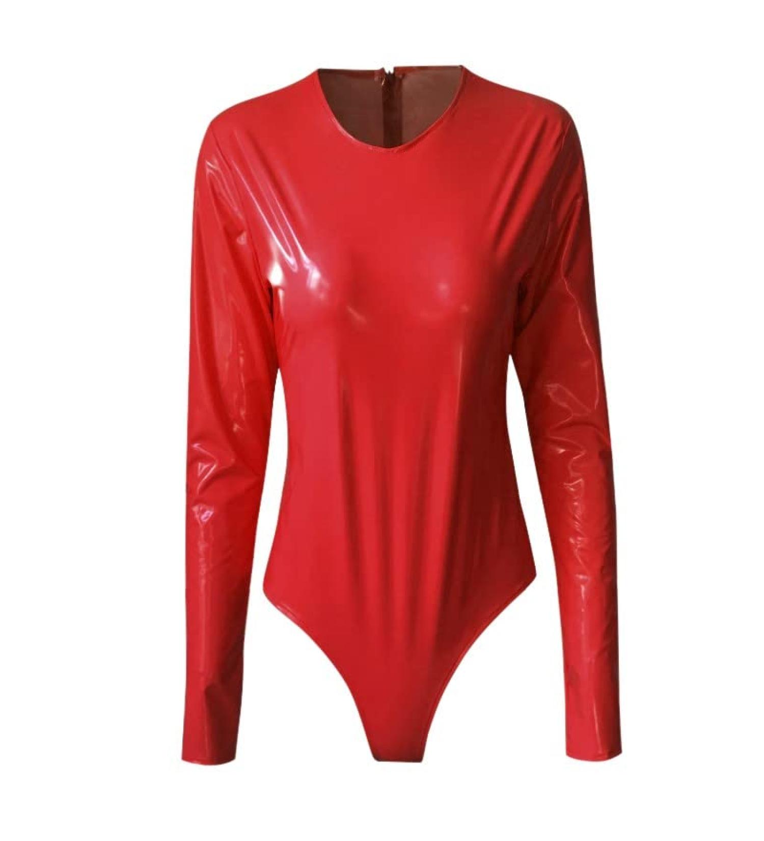 Shop Elegant Women's Metallic Long Arm Ballet Dance Leotard - Shiny Lacquer Bodysuit in Red & White | International Shipping Available - Buy Online on GoSupps.com