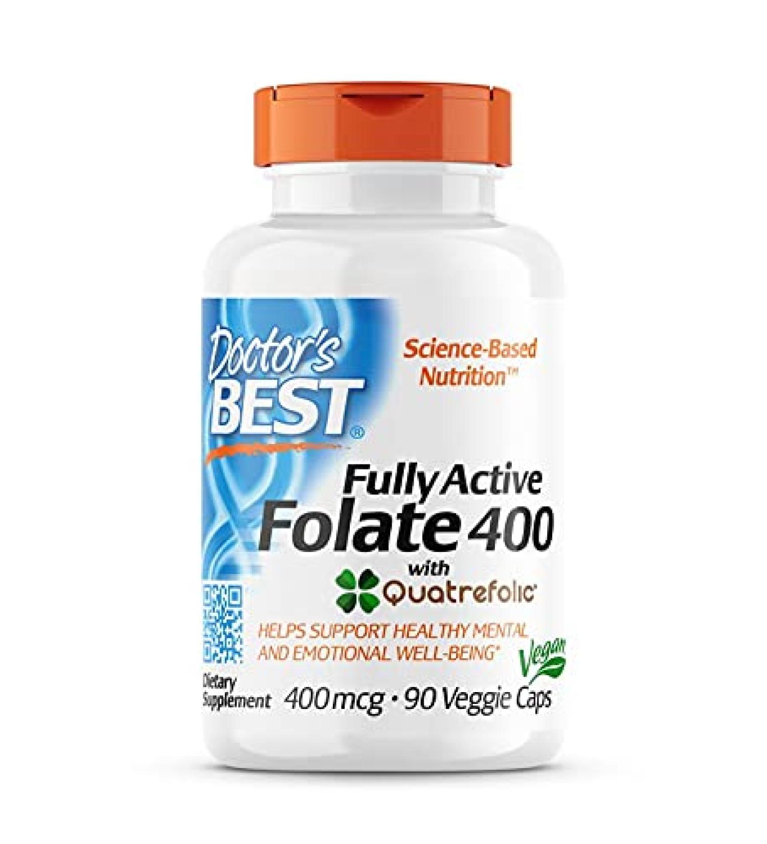 Doctor's Best Fully Active Folate 400 mcg, 90 Vegan Capsules, Vitamin C, Gluten-Free, Non-GMO - Laboratory Tested and Highly Dosed - Buy Online on GoSupps.com