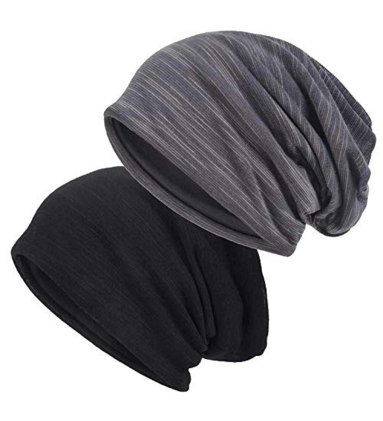 EINSKEY Slouchy Beanie 2-Pack - Black & Grey - Thin & Lightweight Skull Cap for Men & Women - Buy Online on GoSupps.com