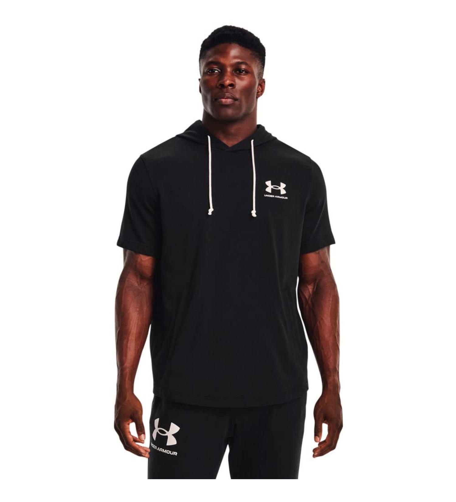 Under Armour Men's Rival Terry Short-Sleeve Hoodie - Black/Onyx White, X-Large - Buy Online on GoSupps.com