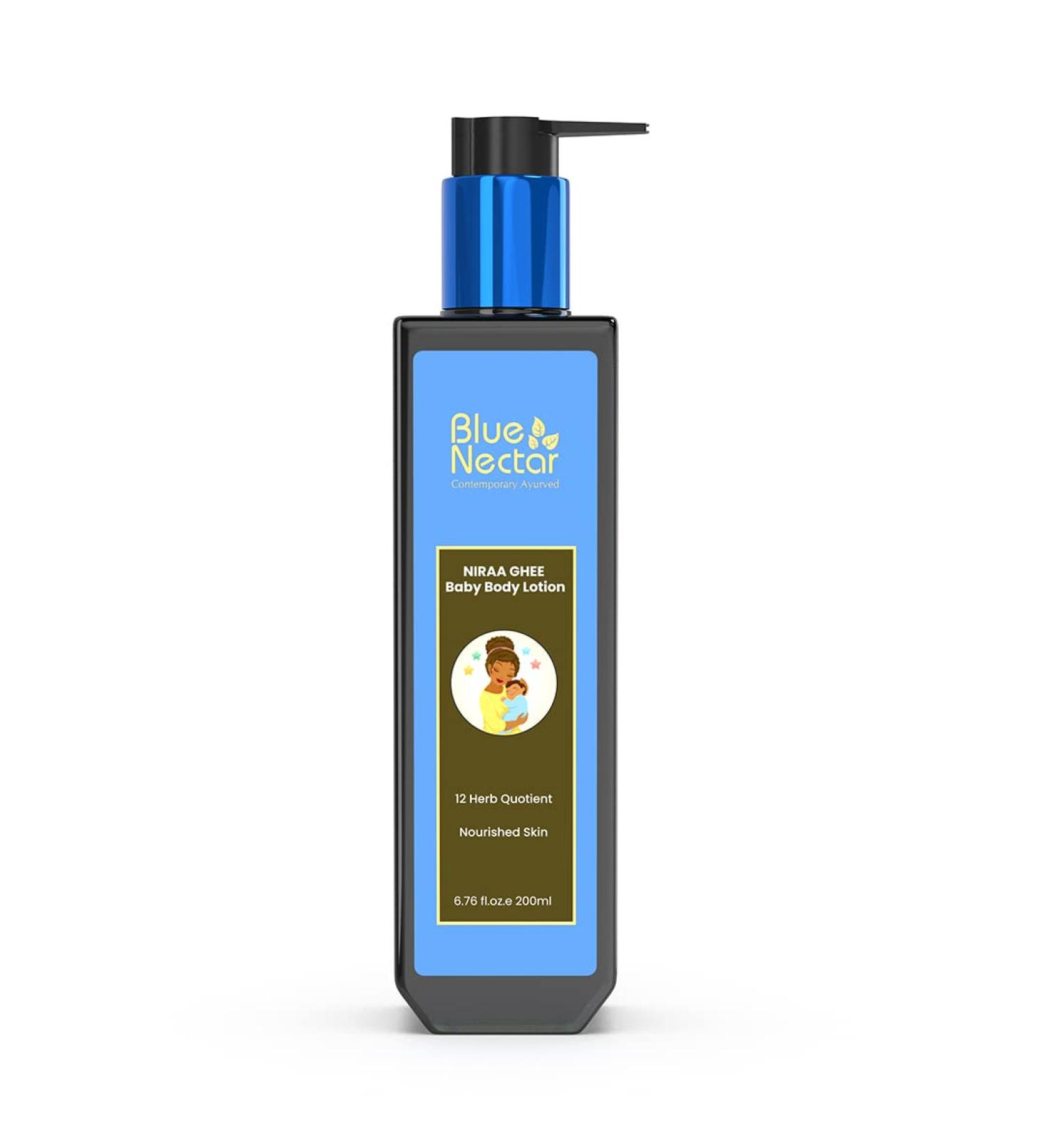 Blue Nectar Baby Lotion with Organic Ghee & Ayurvedic Oils | Gentle Infant Moisturizer | 12 Herbs | 6.76 Fl Oz - Nourishing Baby Skincare - Buy Online on GoSupps.com