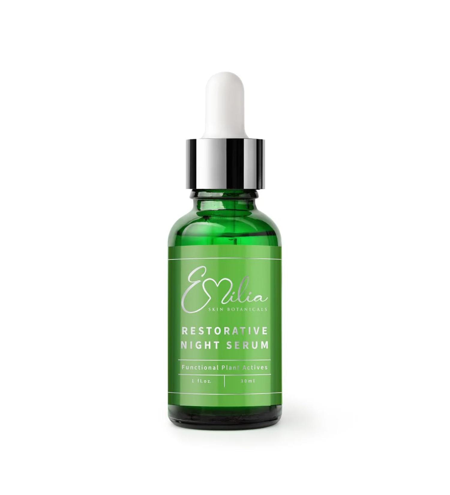 Emilia Skin Botanicals Restorative Night Serum 1 fl oz | Bakuchiol Vitamin C Hyaluronic Acid | Anti-Aging Hydrating Brightening Treatment for Wrinkles & Uneven Skin - Buy Online on GoSupps.com