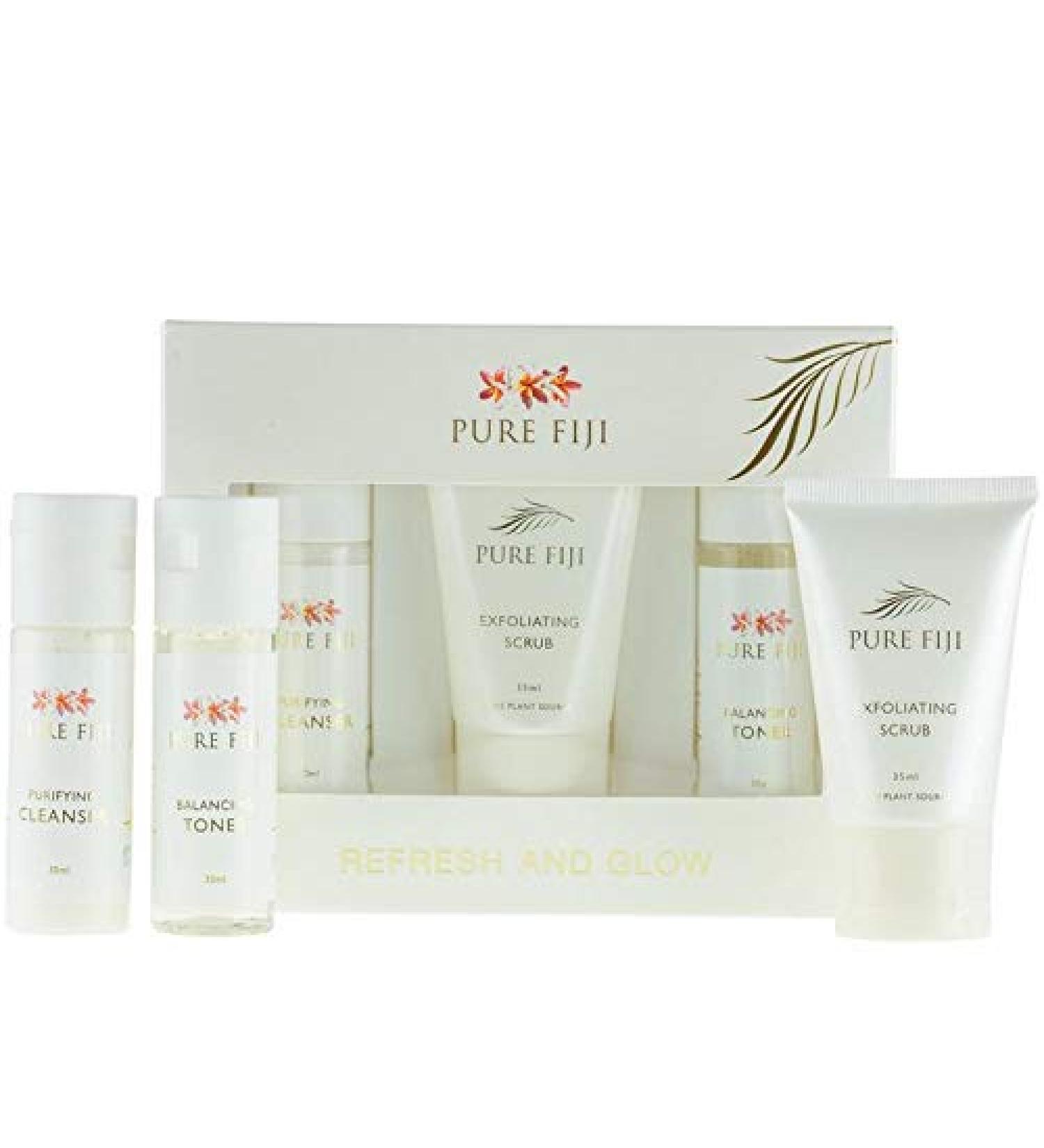 Pure Fiji Refresh and Glow Facial Travel Kit | Sulphate-Free Cleanser Alcohol-Free Toner & Enzyme Scrub - Perfect for Glowing Skin - Buy Online on GoSupps.com