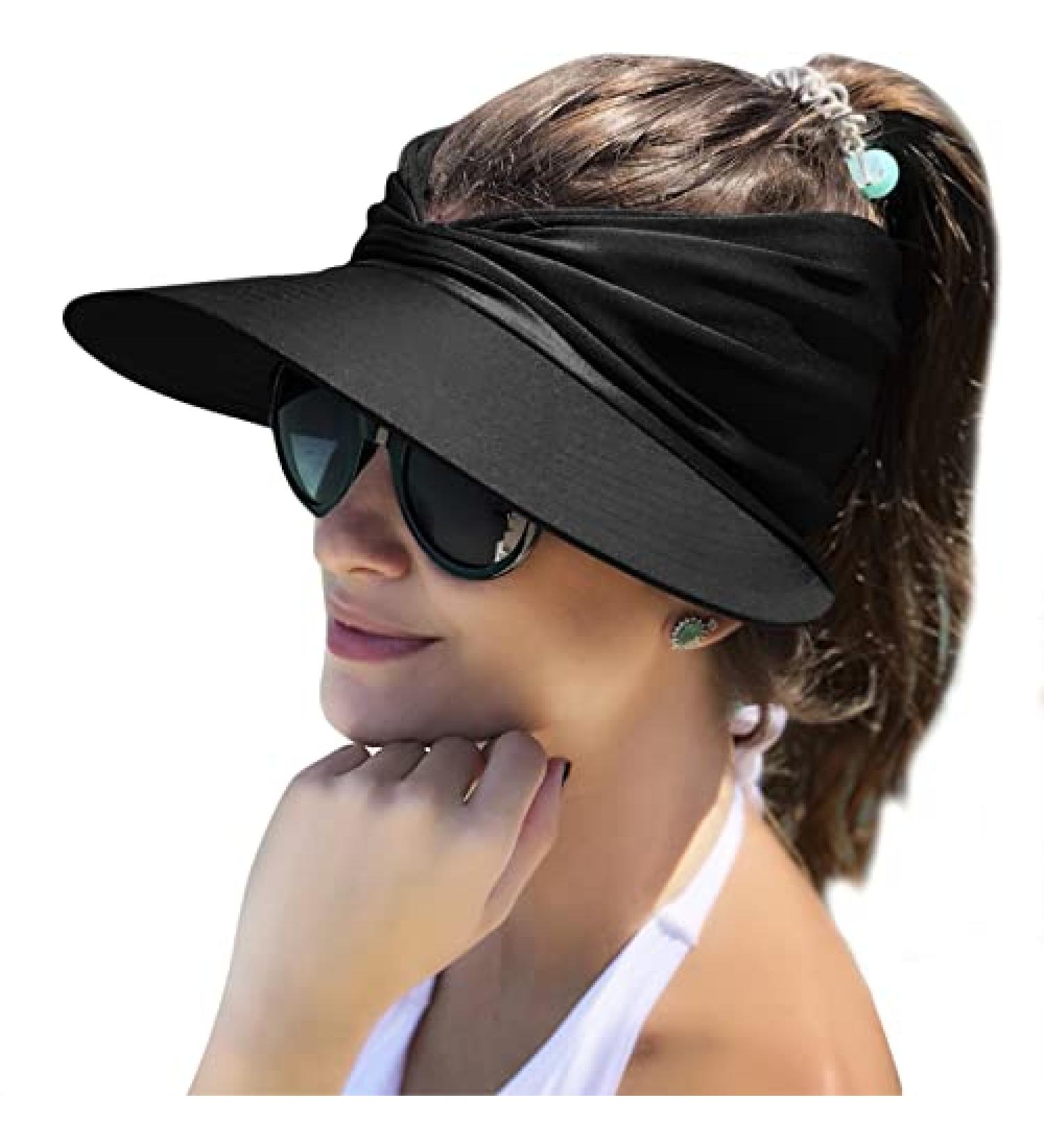 Muryobao Women's Sun Visor Hat | Wide Brim UPF 50+ UV Protection Beach Cap - Black - Buy Online on GoSupps.com