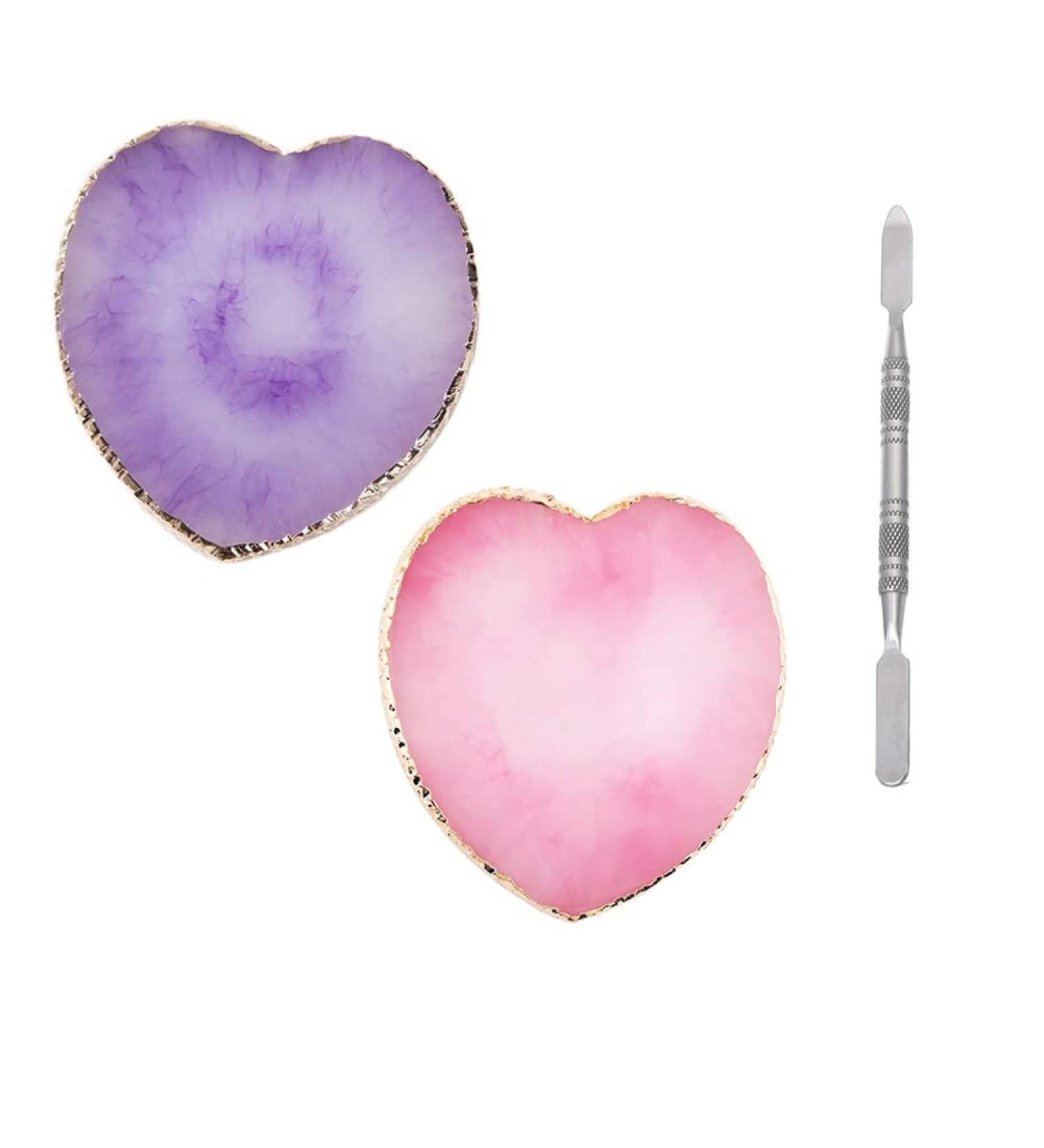 2 Pieces Heart Phnom Penh Harz Nail Art Palette - Gel Nail Polish Display Tool with Stirring Rod | Ideal for Nail Art & Cosmetic Make-Up - Buy Online on GoSupps.com