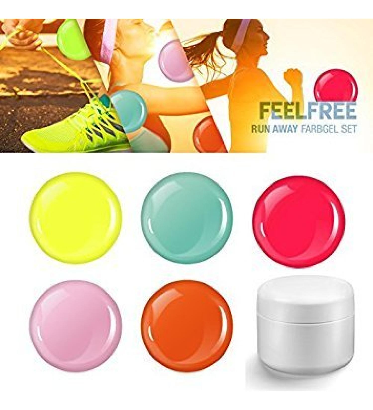 EuBeCos Feel Free Runaway - Color Gel Set 5 x 5 ml SELF-SMOOTHERING in a VALUE SET! STUDIO QUALITY MADE IN GERMANY!