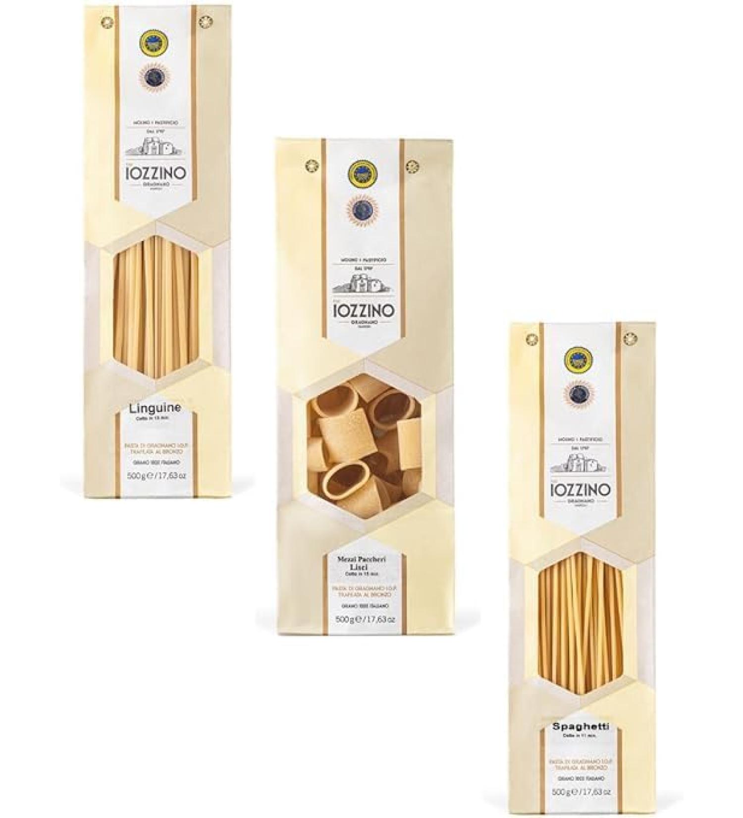  IOZZINO Pastificio F.lli Iozzino - Gragnano IGP Pasta - Selection of pasta shapes Petit Chef 3kg (6x500g) | 1kg spaghetti + 1kg langoustine + 1kg medium smooth pasta - Buy Online on GoSupps.com