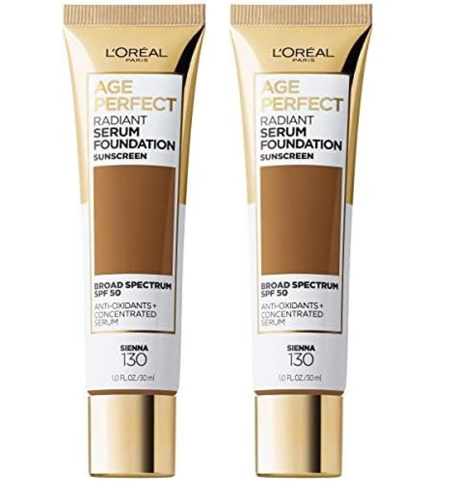L'Oreal Paris Age Perfect Radiant Serum Foundation SPF 50 - Sienna 1oz (Pack of 2) - Best Anti-Aging Makeup for Glowing Skin - Buy Online on GoSupps.com