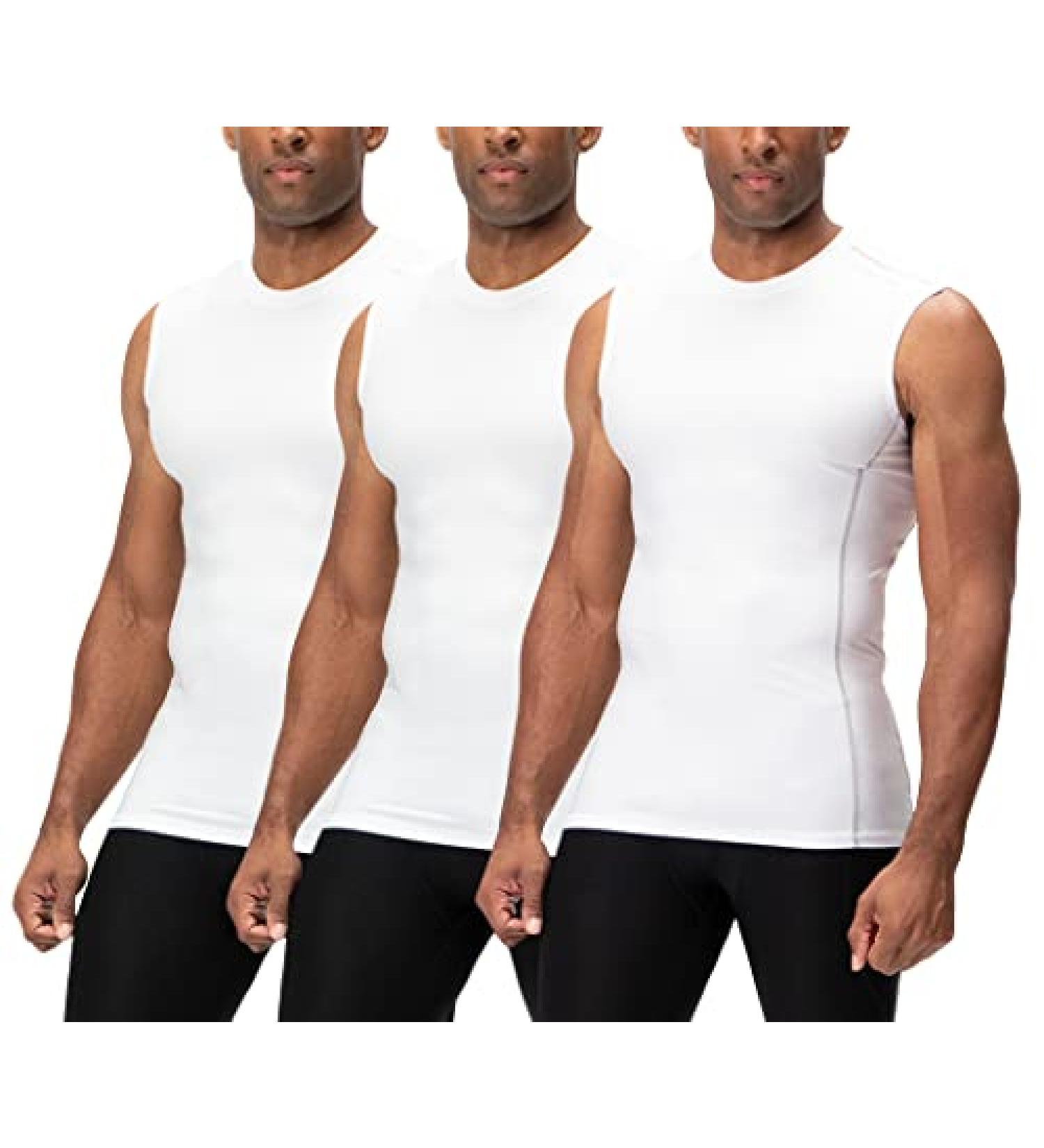 DEVOPS Sleeveless Men's Athletic Compression Shirts Large 3 Pack - White (Gray Trim) - Size 0 - Buy Online on GoSupps.com