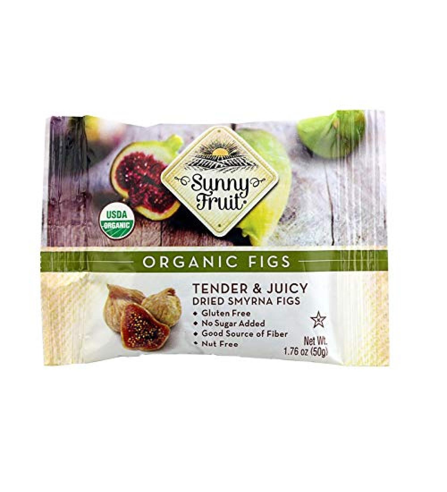 Sunny Fruit Organic Figs,Tender and Juicy Dried Smyrna Figs, 12 Portion Pack