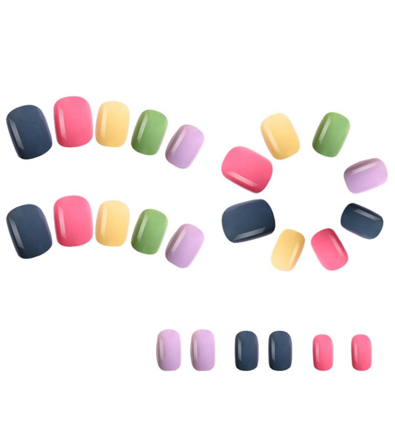 Qyrugcxs Rainbow Jumping Colours False Nails Solid Colour Macaroon Nails Wearable Press on Nails Full Cover Nail Tips - Buy Online on GoSupps.com