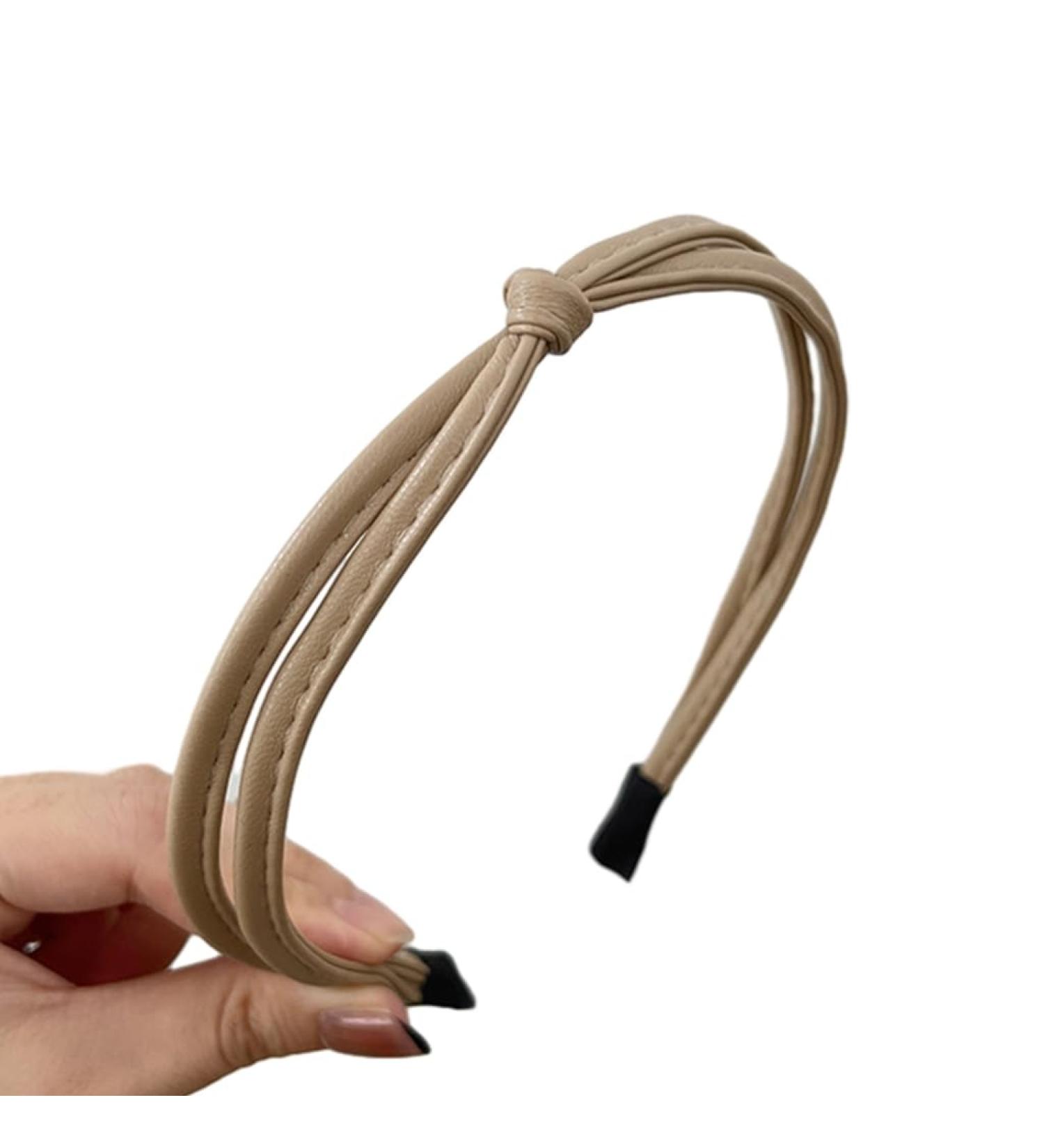 hgnxa Elegant PU Leather Headband for Casual Wear Women Hairhoop Fashion Headpieces Accessory Knotted Headband Hair Decors Milk tea color - Buy Online on GoSupps.com