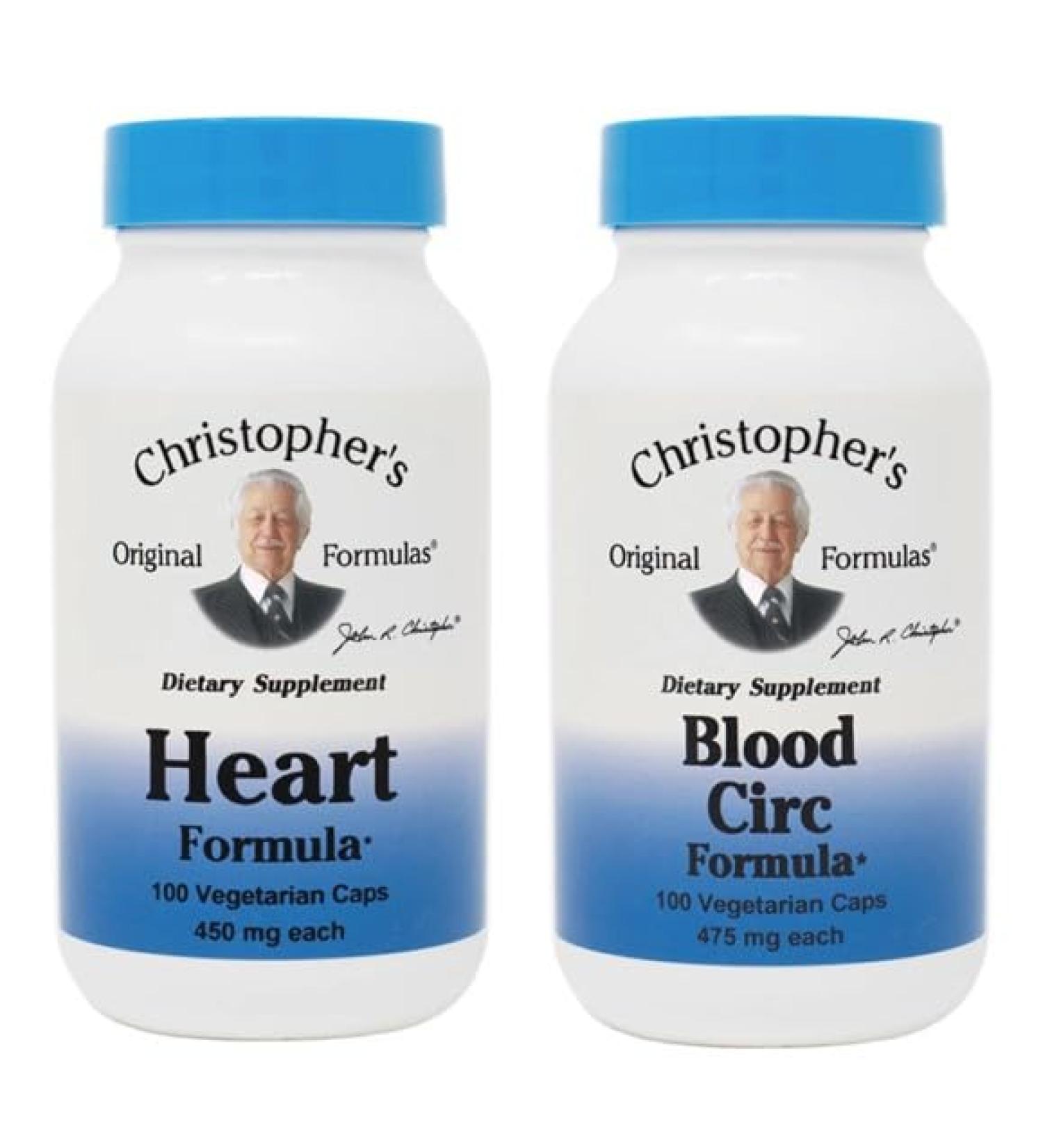 Dr. Christopher s Original Formula Bundle of Heart Formula and Blood Circulation Formula | 100 Vegetarian Capsules in Each Bottle | Dietary Supplements | USDA Organic