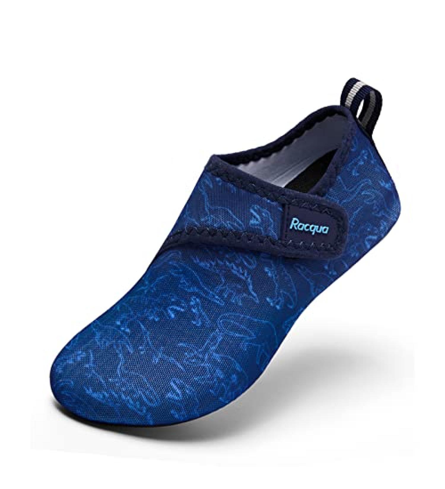 Racqua Kids Swim Shoes - Blue Dinosaur Aqua Sports Shoes for Beach, Pool, and Yoga - Quick-Dry Barefoot Design for Boys and Girls 4.5-5.5 Big Kid - Buy Online on GoSupps.com