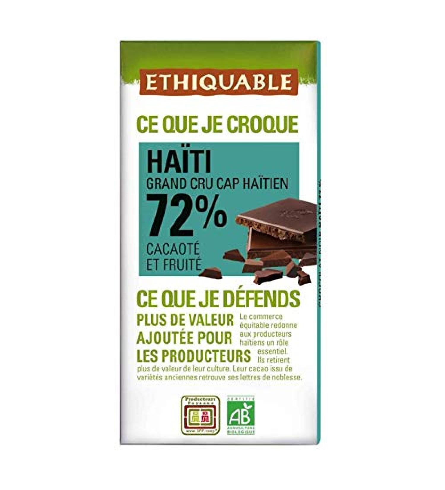 ETHIQUABLE - Dark Chocolate 72% Organic Haiti Cocoa 100G - Pack of 4 - Buy Online on GoSupps.com