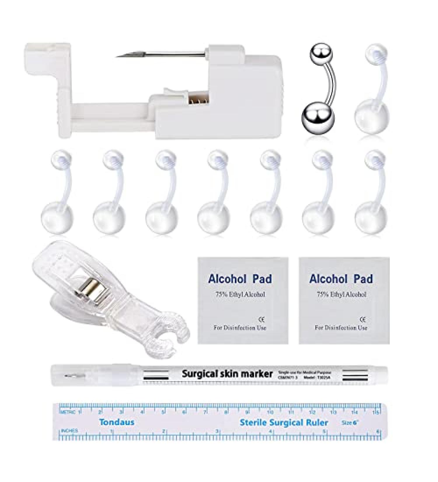 Beautidots 18PCS Body Piercing Kit - Stainless Steel Needles & Tools for Ear/Nose/Lip/Eyebrow/Belly Button/Nipple - Safe & Painless Self Piercing Gun - Buy Online on GoSupps.com