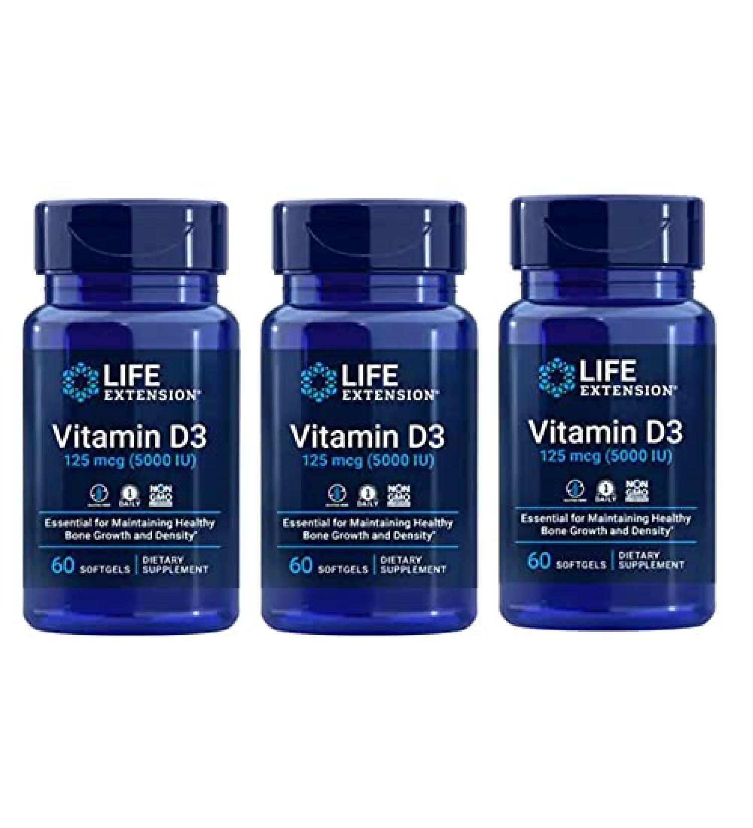 Life Extension Vitamin D3 5 000 IU 60 Softgels - 3-Pak