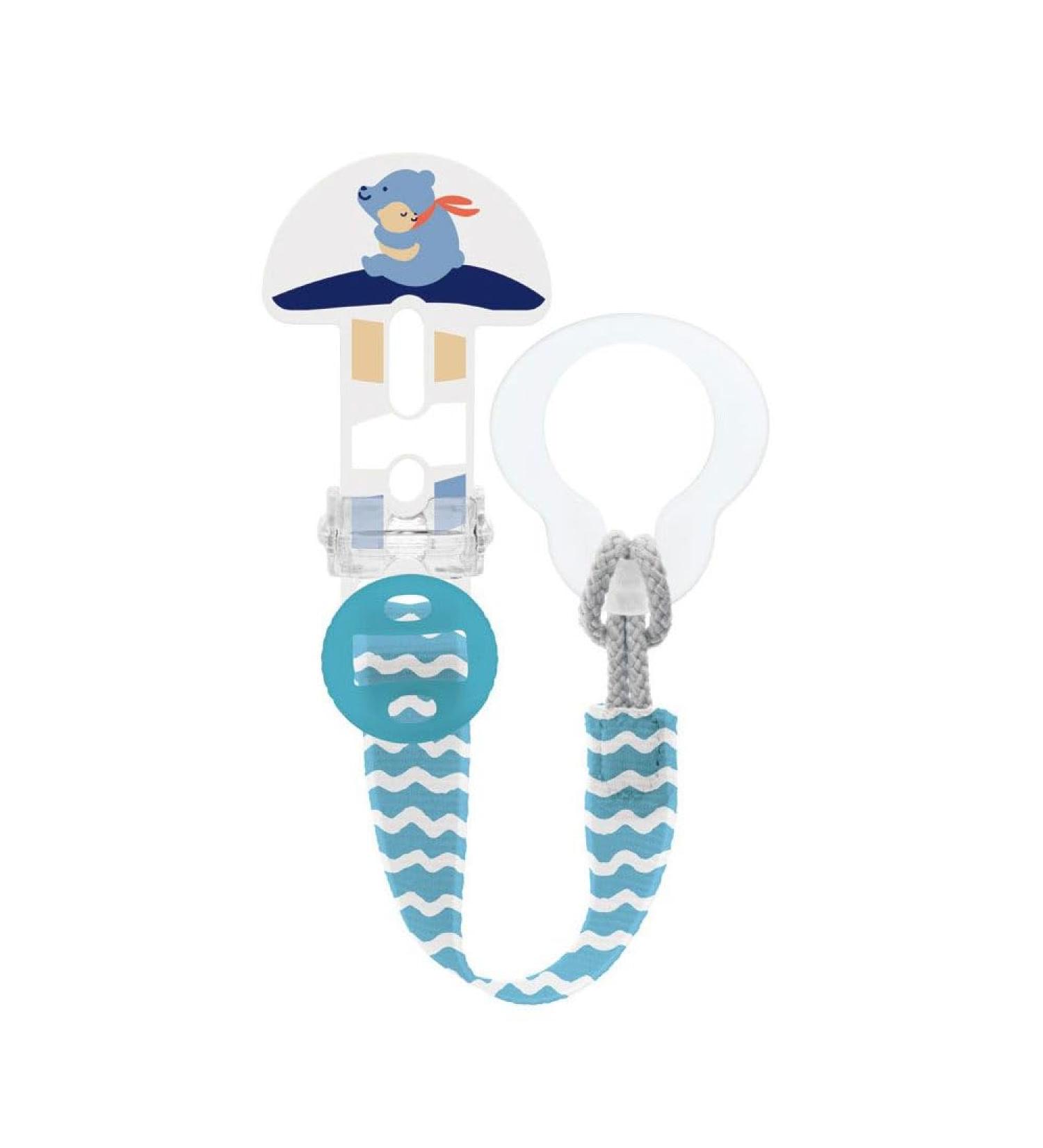 MAM Clip & cover pacifier chain with pacifier clip also for other pacifier clips with pacifier protection 0+ months light blue-30g blue 1 piece (1 Pack)