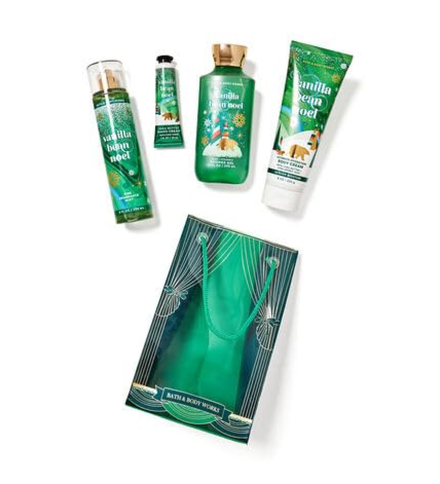 Vanilla Bean Noel Gift Set - Bath & Body Essentials in Festive Holiday Bag | Fragrance Mist Body Cream Shower Gel & Hand Cream - Buy Online on GoSupps.com