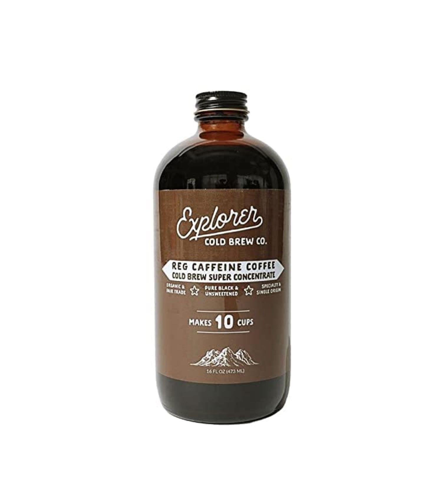 Explorer Cold Brew Coffee Concentrate | Organic RegularCaf | Gluten Free | Instant Liquid Mix | 16 oz - Makes 10 Cups | Regular Caffeine - Iced or Hot - Buy Online on GoSupps.com