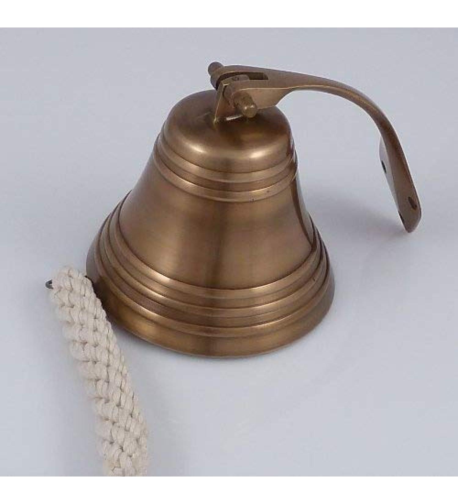Nagina International, Ships Pub Wall Bell, Antique Brass, Diameter 12.5 cm, with Bracket, Bell and Braided Dome Bndsel Full Sweet Sound