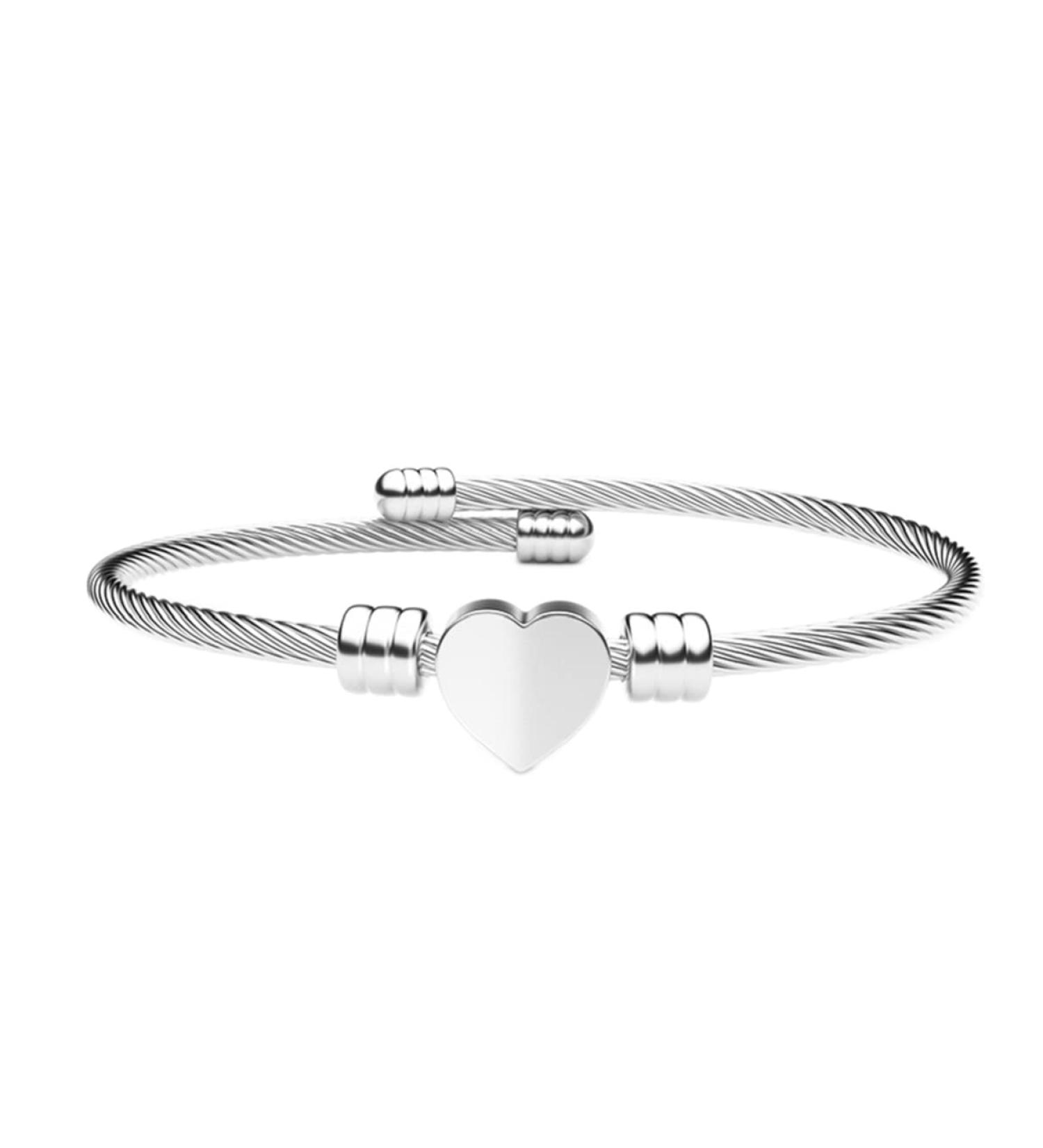Jeolory Stainless Steel Love Heart Charm Bracelet - Adjustable Wrist Bangle in Silver - Buy Online on GoSupps.com