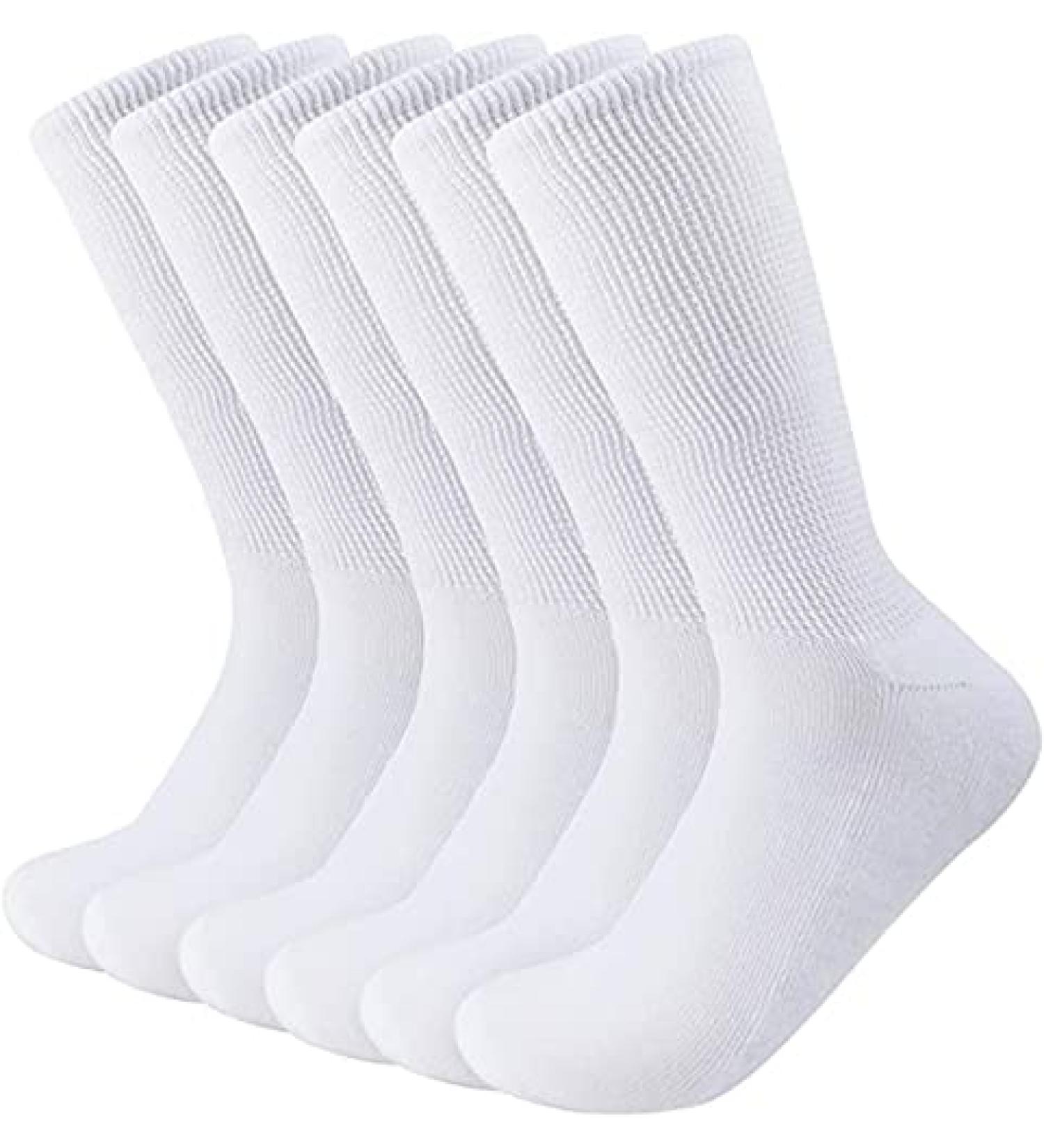 Diabetic Socks 6 Pairs, White Crew Socks for Men & Women, Loose Fit Non-Binding, Made in USA - Medium - Buy Online on GoSupps.com