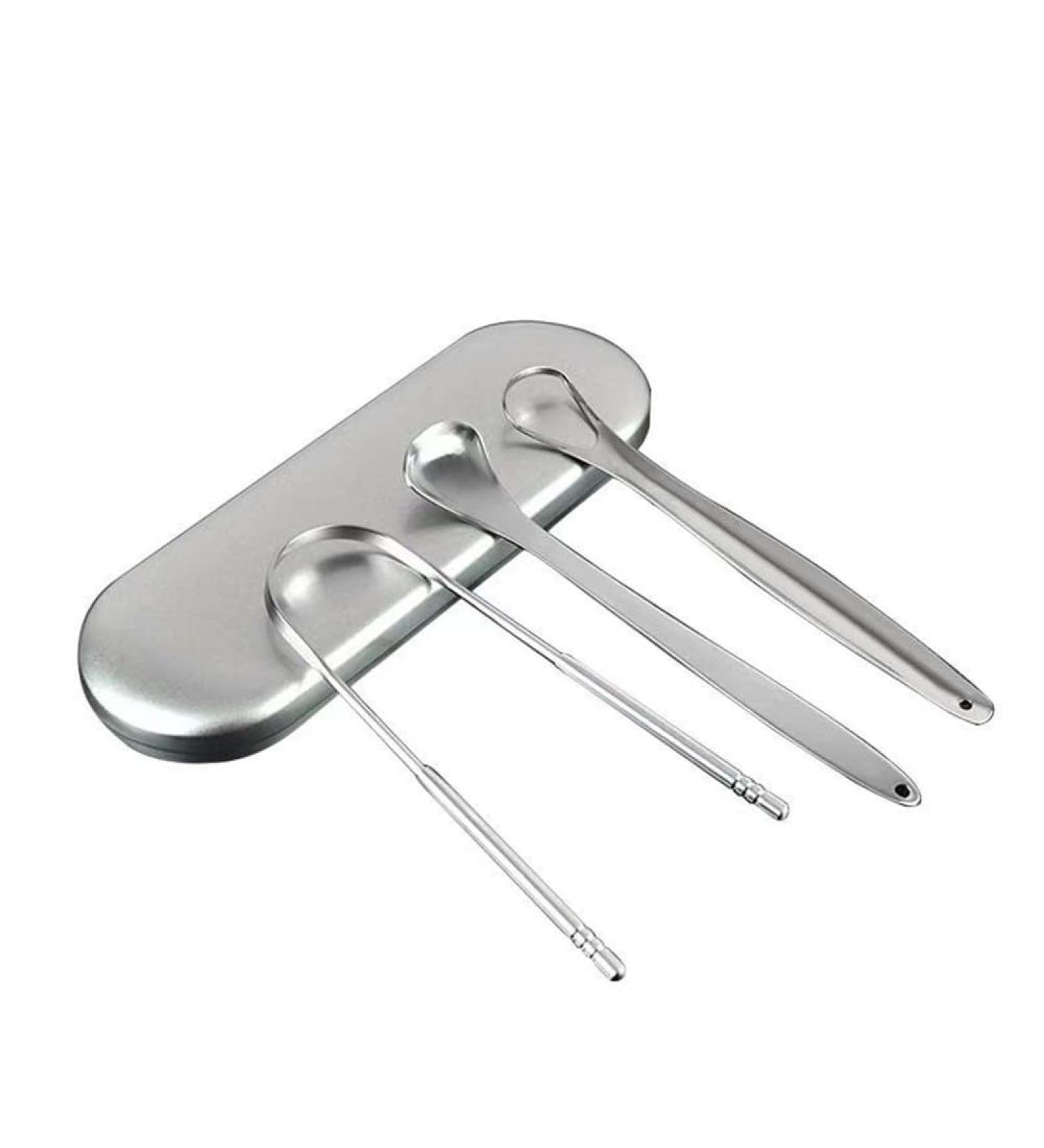Metal Tongue Scraper Set - 3 Pcs Tongue Cleaners for Adults & Kids | Oral Hygiene & Bad Breath Relief | Includes Protective Case - Buy Online on GoSupps.com