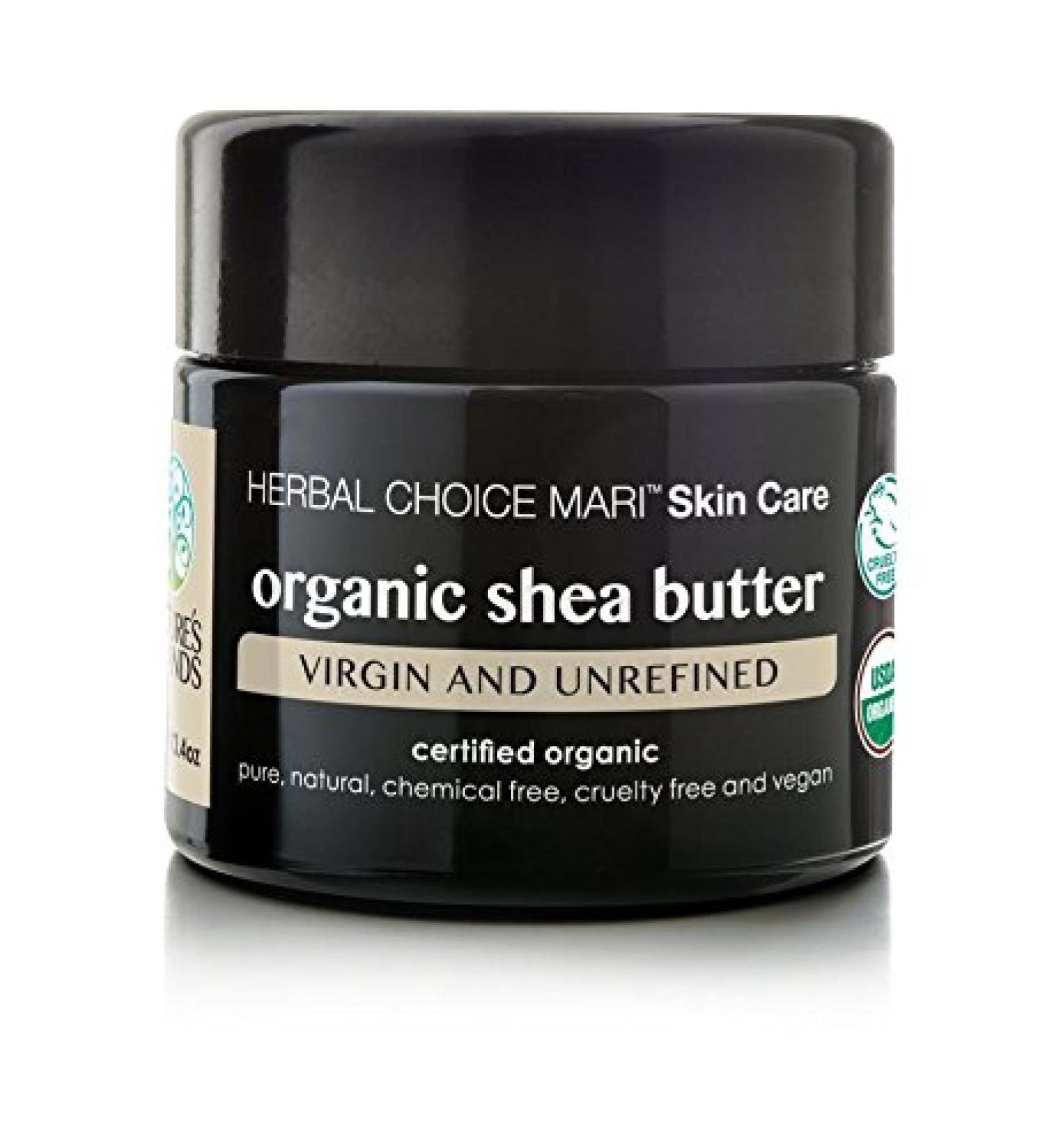 Herbal Choice Mari Organic Shea Butter (3.4 Fl Oz Glass Jar) - No Toxic Chemicals - TSA-Approved Travel Size