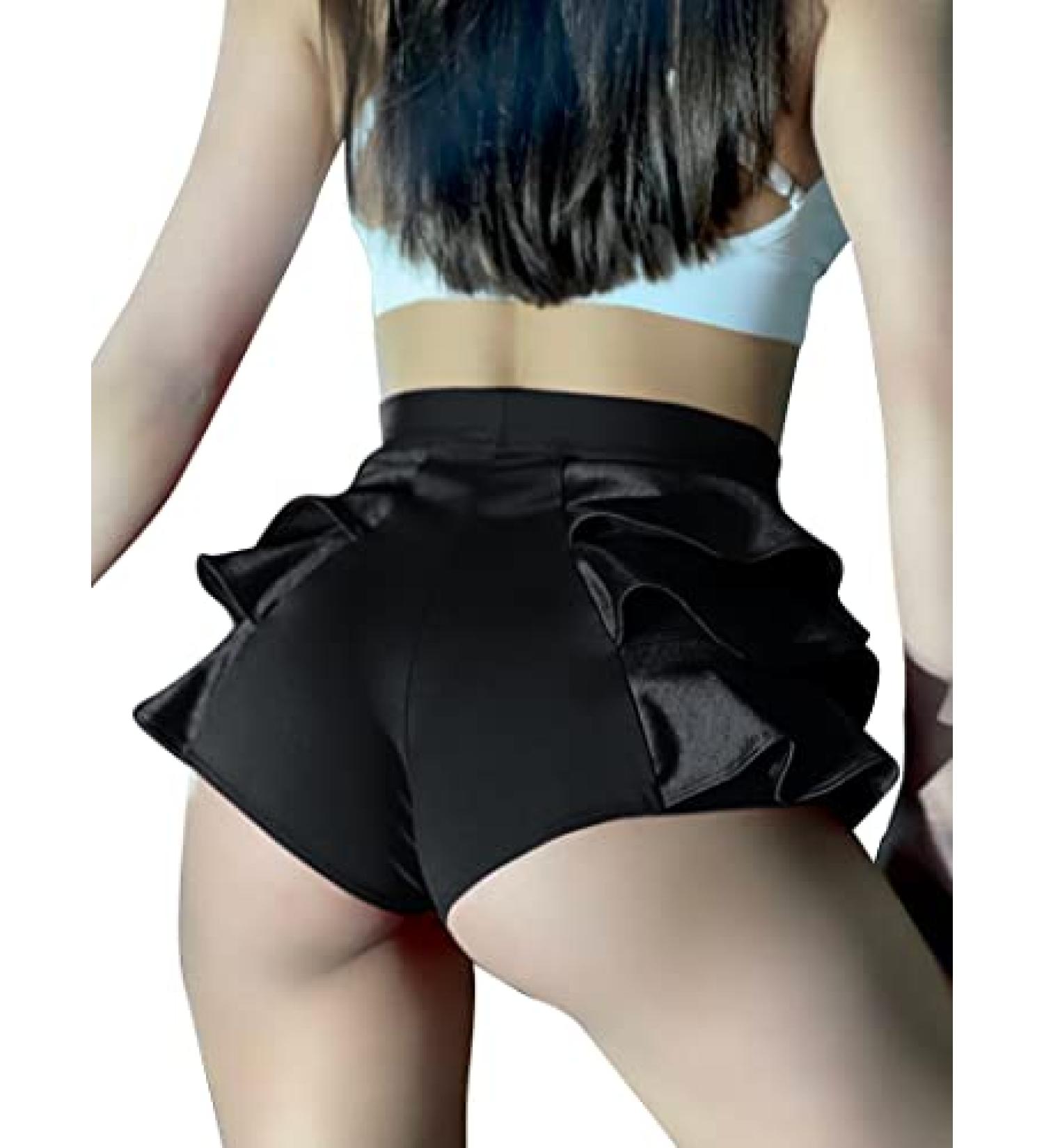 Women's Ruffle Athletic Shorts | Lightweight Gym Workout Running Yoga Leggings | Trendy Spandex Hot Pants - Black XL - Buy Online on GoSupps.com