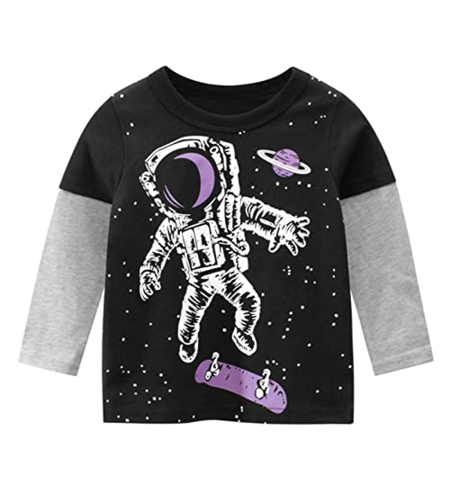 Kids Black Galaxy Spaceman Print Long Sleeve T-Shirt for Toddler Boys & Girls 4-5T - Buy Online on GoSupps.com