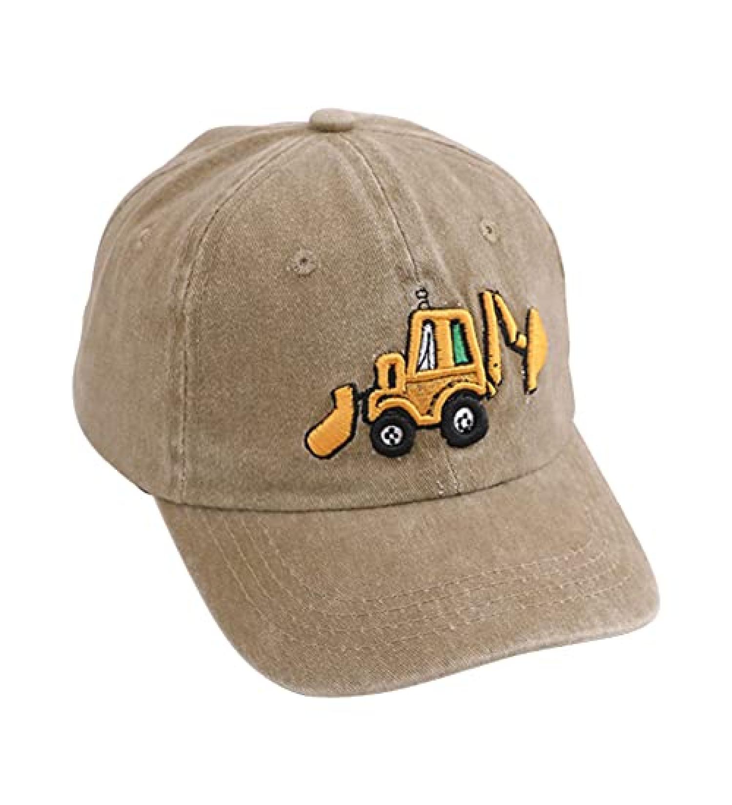 Cute Embroidery Excavator Kids Baseball Cap | Adjustable Cotton Vintage Cowboy Hat for Boys Girls (Ages 2-8) - Khaki - Buy Online on GoSupps.com