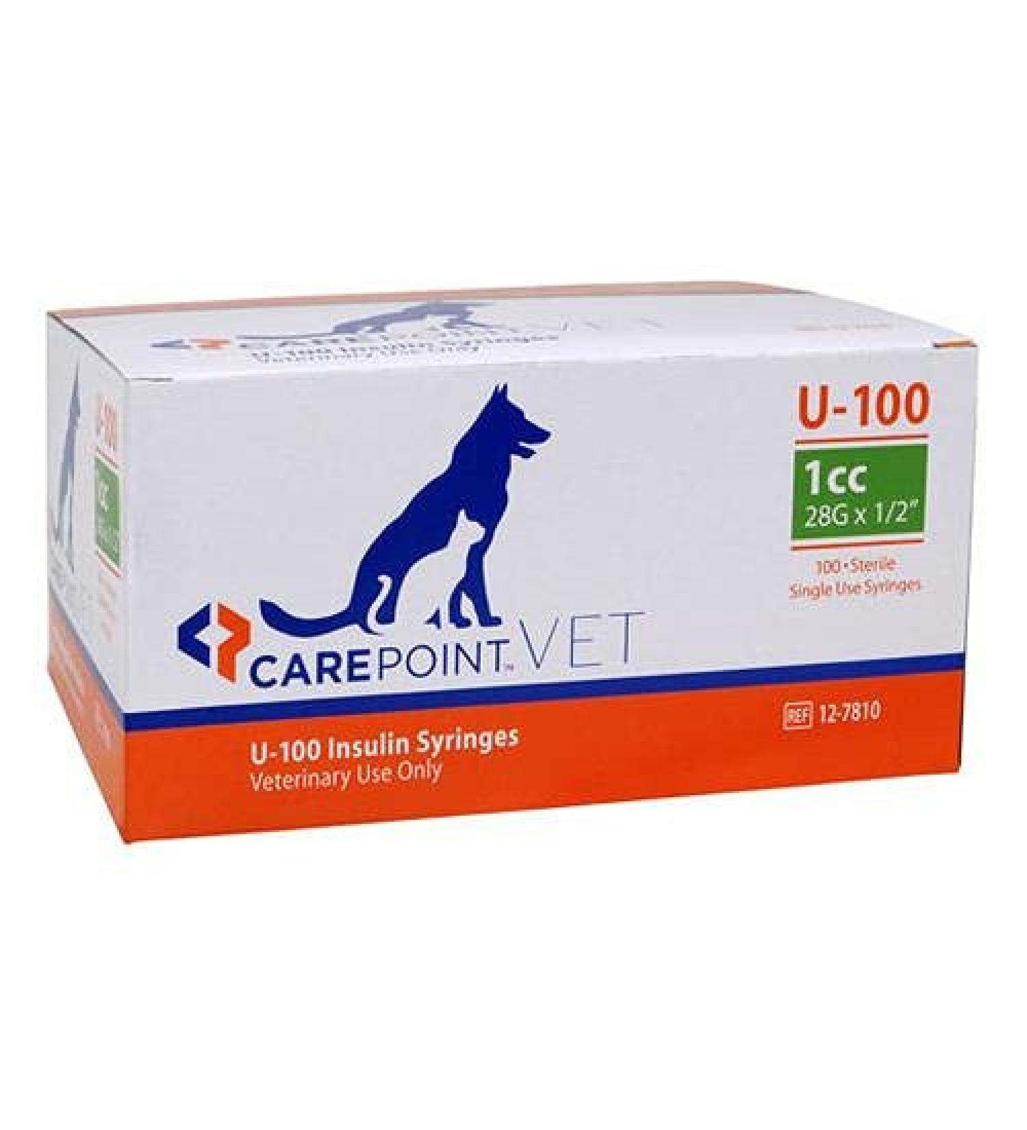 CarePoint Vet U-100 Insulin Syringe 1cc  28G x 1/2  100/Box 12-7810