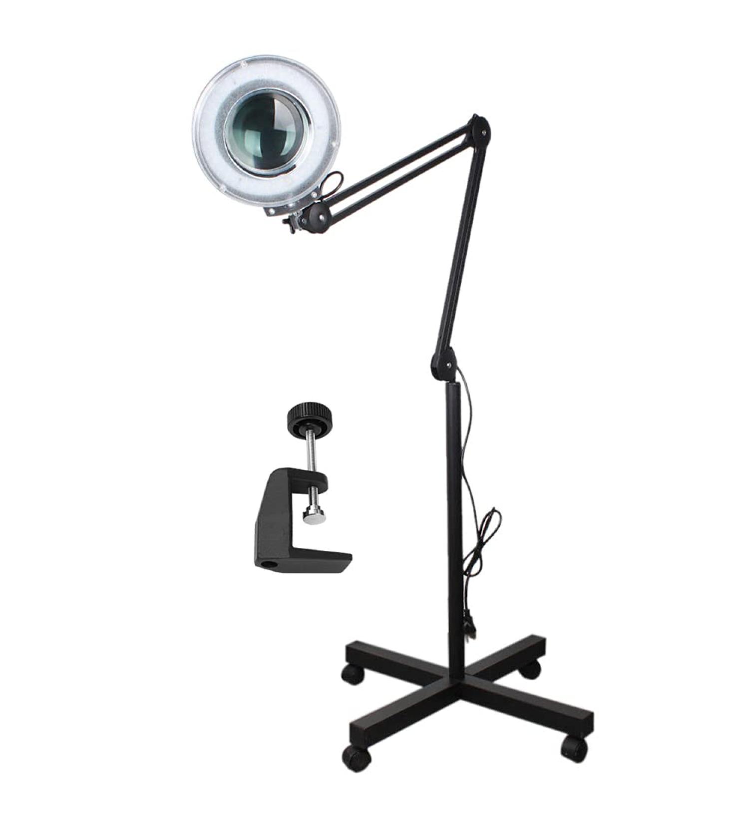 15X Magnifying Floor Lamp with Clamp and Rolling Base - 2280 Lumens, 15-Diopter Real Glass, LED Magnifying with Adjustable White Light for Reading, Sewing, Beauty, Repair - Black - Buy Online on GoSupps.com