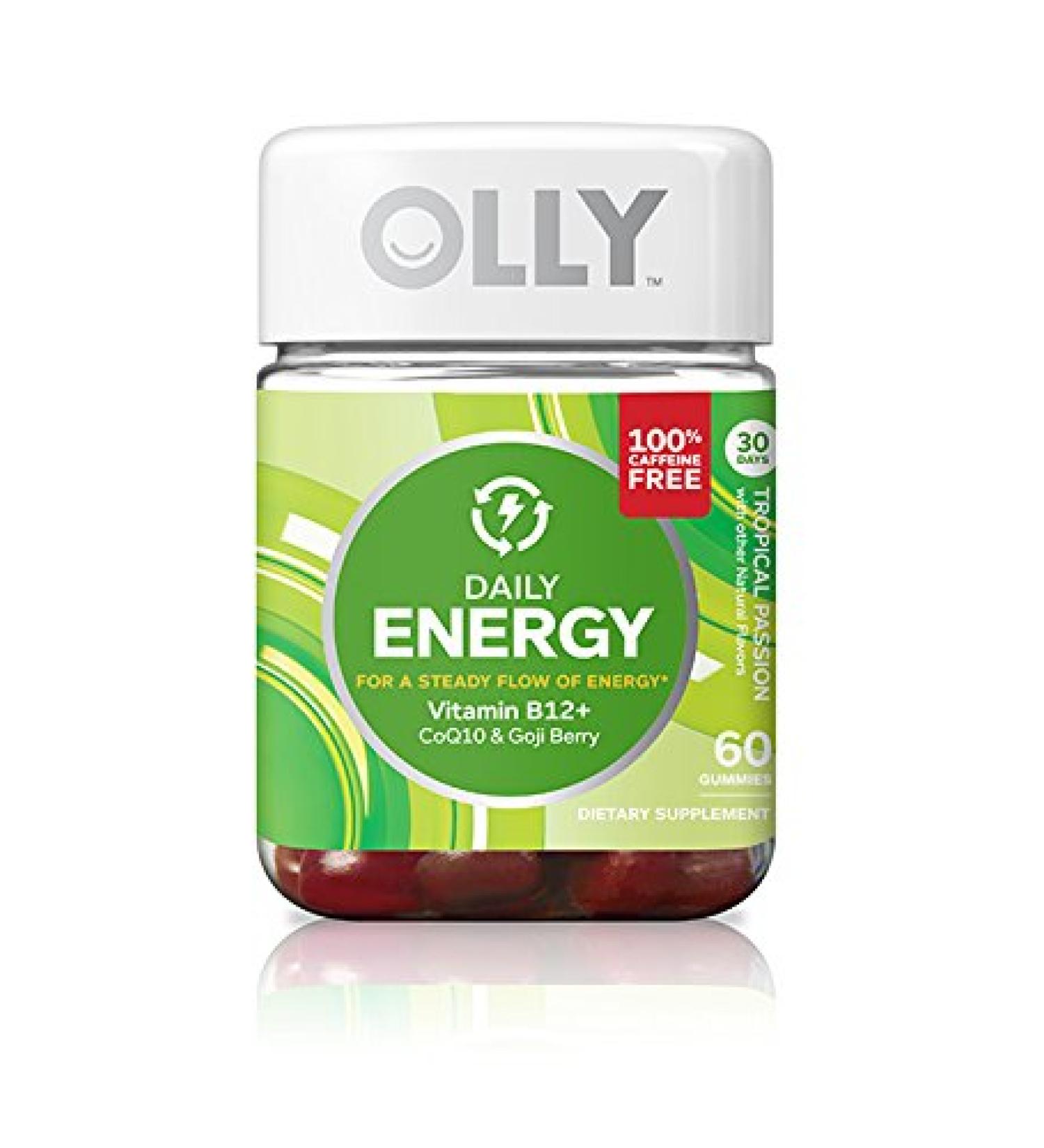 OLLY Daily Energy Gummy Supplement Caffeine Free Tropical Passion 60 Count (30 Day Supply)