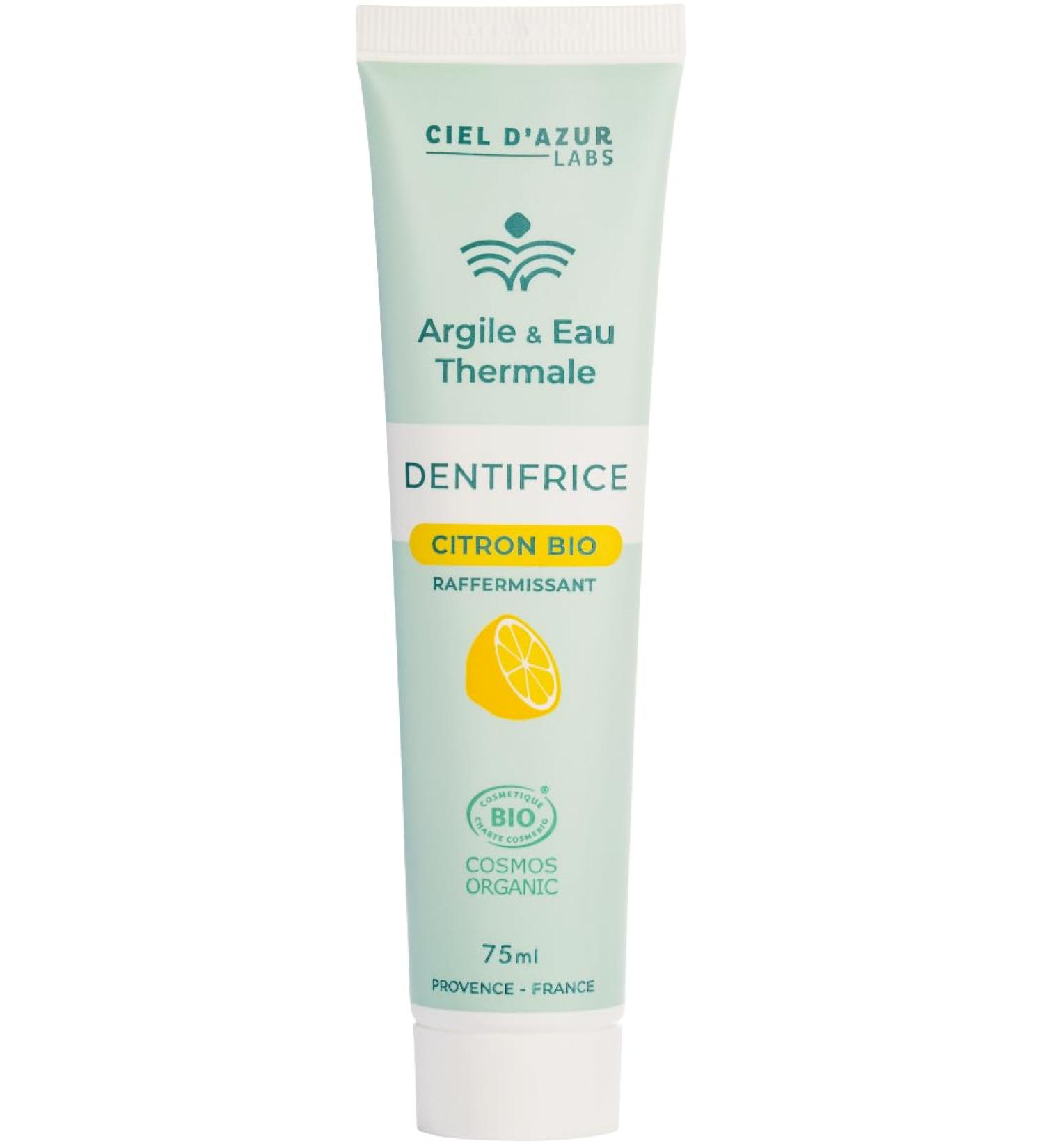  Pur Alo CIEL D'AZUR LABS - Denticlay Clay - Organic Toothpaste with White Clay and Thermal Water from Digne-les-Bains - Cosmos Organic Certified - 75ml Tube - Lemon - Buy Online on GoSupps.com