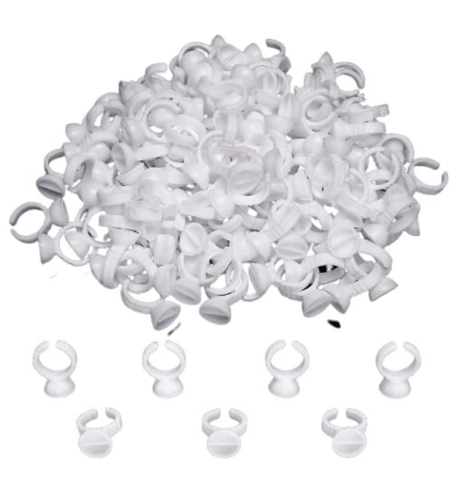 Disposable 100PCS Makeup Eyelash Glue Rings - Plastic Nail Art Holders for Eyelash Extensions and Pigment Adhesive - Beauty Tools - Buy Online on GoSupps.com