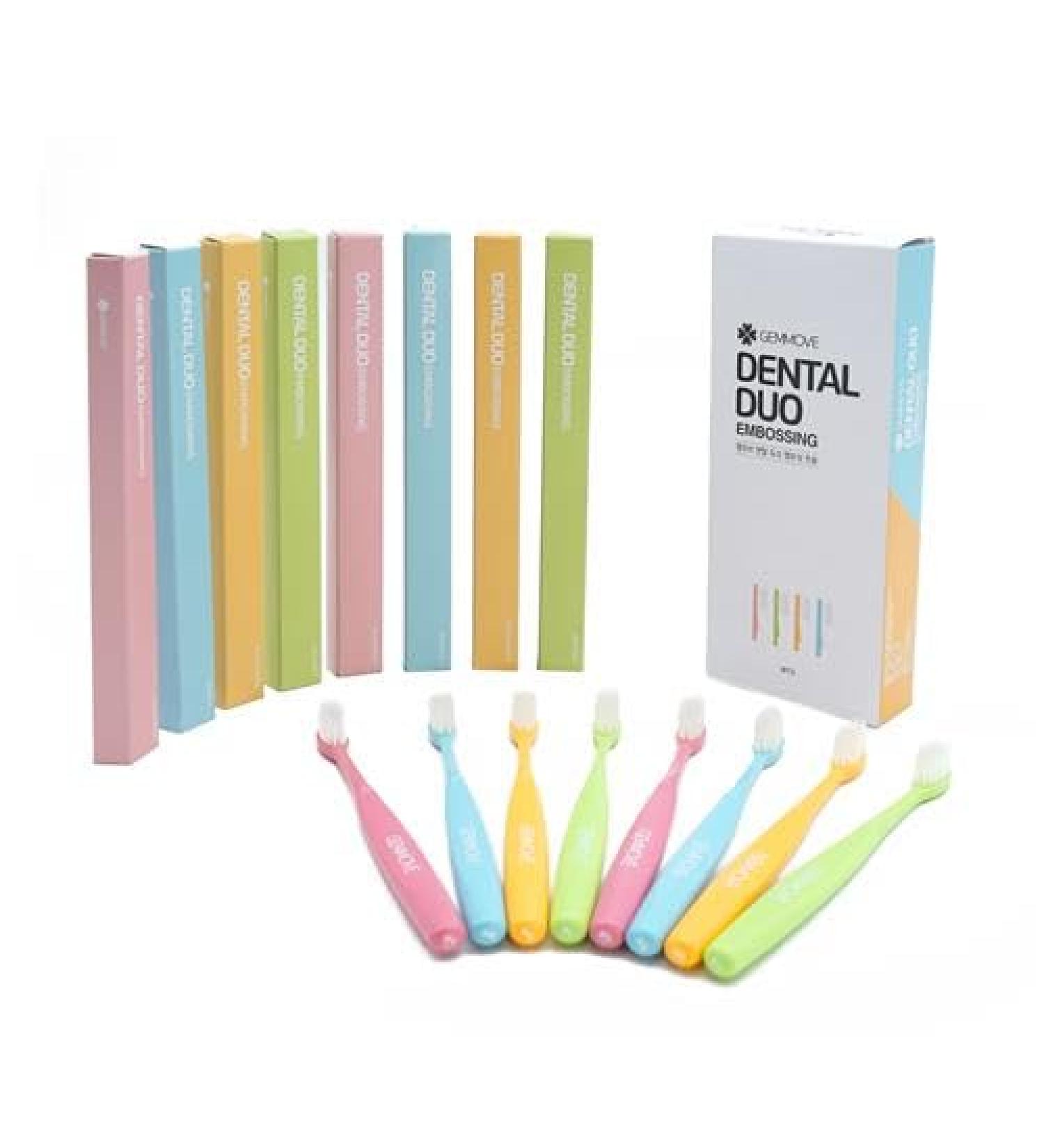 Gemmove Dental Duo Toothbrushes - Anti-Bacterial Embossed Bristles Family Pack of 8 | International Shipping Available - Buy Online on GoSupps.com