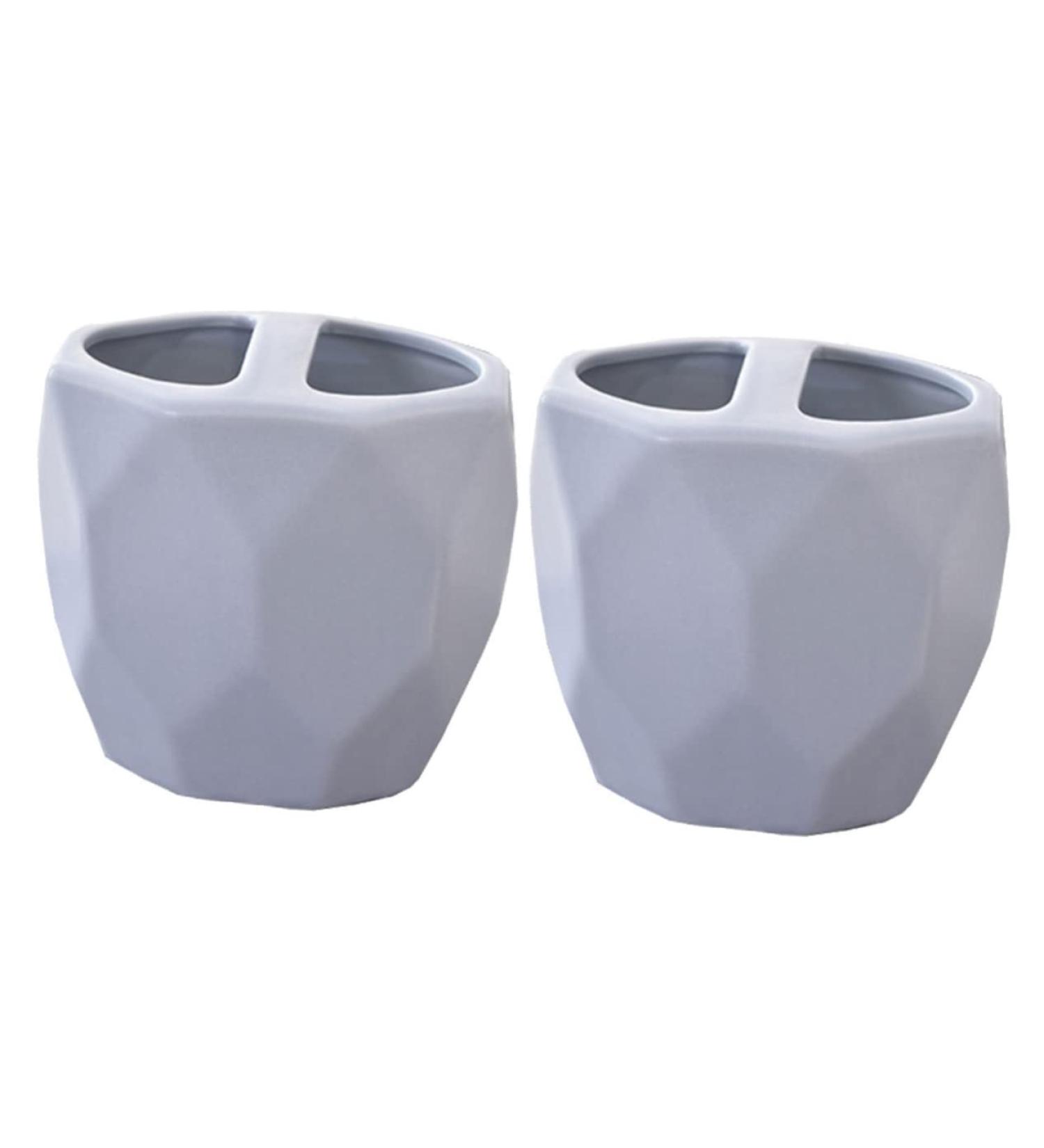 Zerodeko Toothbrush Container Set - Stylish Gray Bathroom Cup & Toothpaste Holder | Desk Exhibition Stand for Eyebrow Pencils - 2 Pack (10x11cm) - Buy Online on GoSupps.com