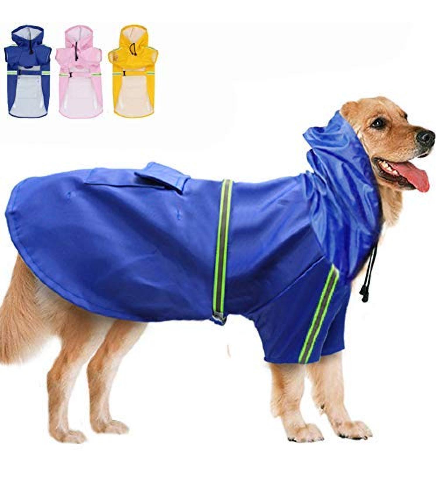 FEimaX Dog Raincoat - Waterproof Rain Jacket with Hood for Large Dogs - Lightweight Pet Windproof Hoodie for Outdoor Walking - Blue (3XL) - Buy Online on GoSupps.com