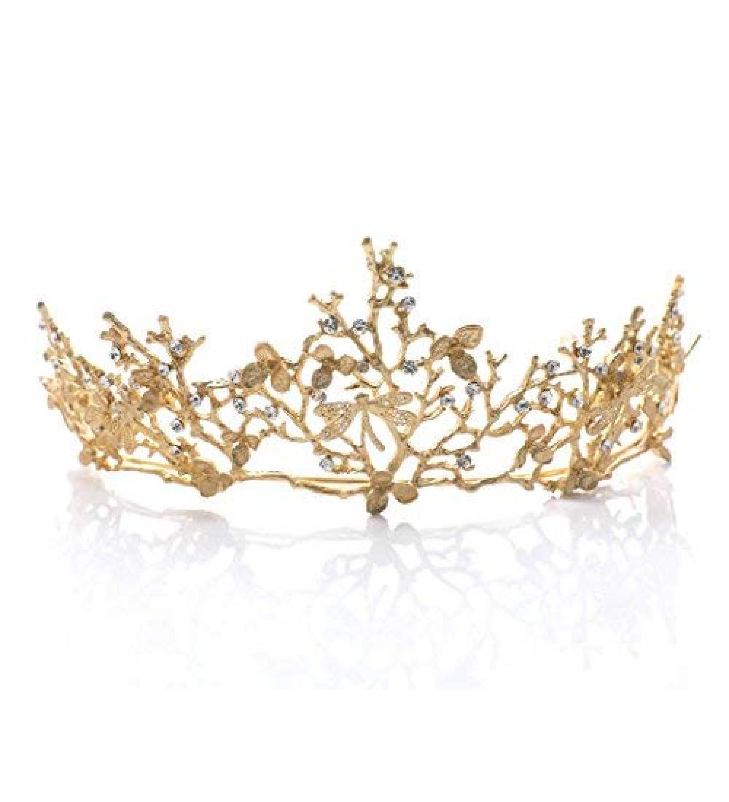 Aukmla Vintage Crown Baroque Gold Tiara Wedding Bridal Hair Accessories Dragonfly Headband for Women and Girls crown-71
