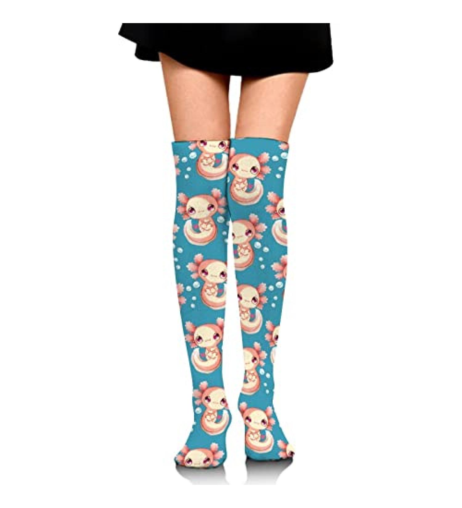 Girls' Novelty Compression Thigh High Socks - Axolotls Hearts & Bubbles Teal Green | Breathable & Moisture-Wicking | Birthday Party Dress Socks - Buy Online on GoSupps.com