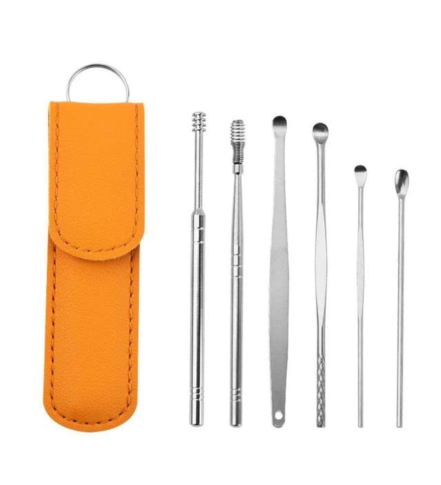 6pcs Portable Stainless Steel Ear Pick Set - Double-Headed Spiral Wax Remover Spoon Care Tool (Orange) - Buy Online on GoSupps.com