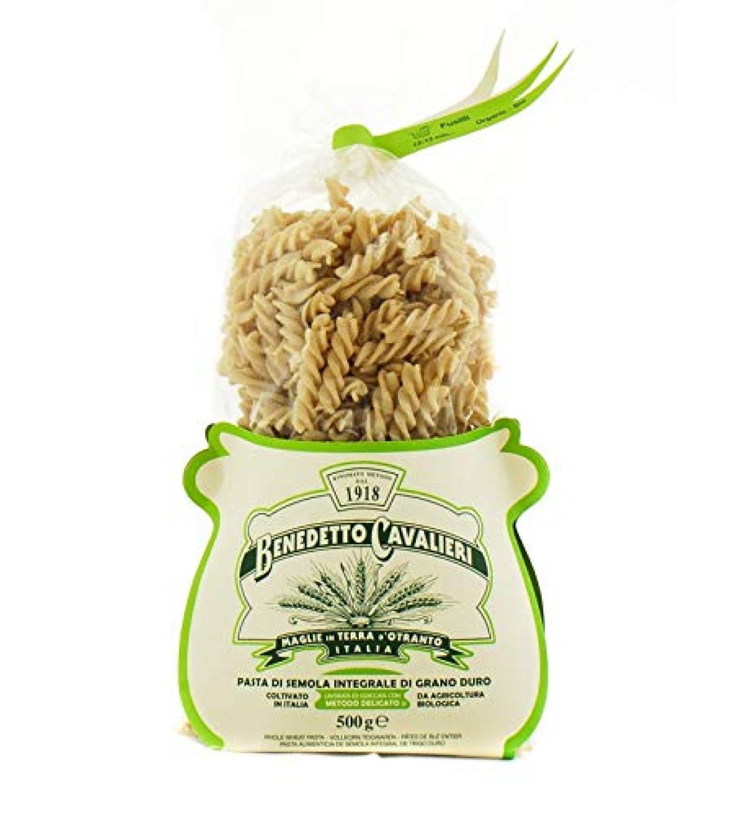 PASTA CAVALIERI X4 Whole Grain Gran Duro CAVALIERI FUSILLI Pasta - ARTIGIANIC PRODUCT MADE IN SALENTO (4 X 500 g)