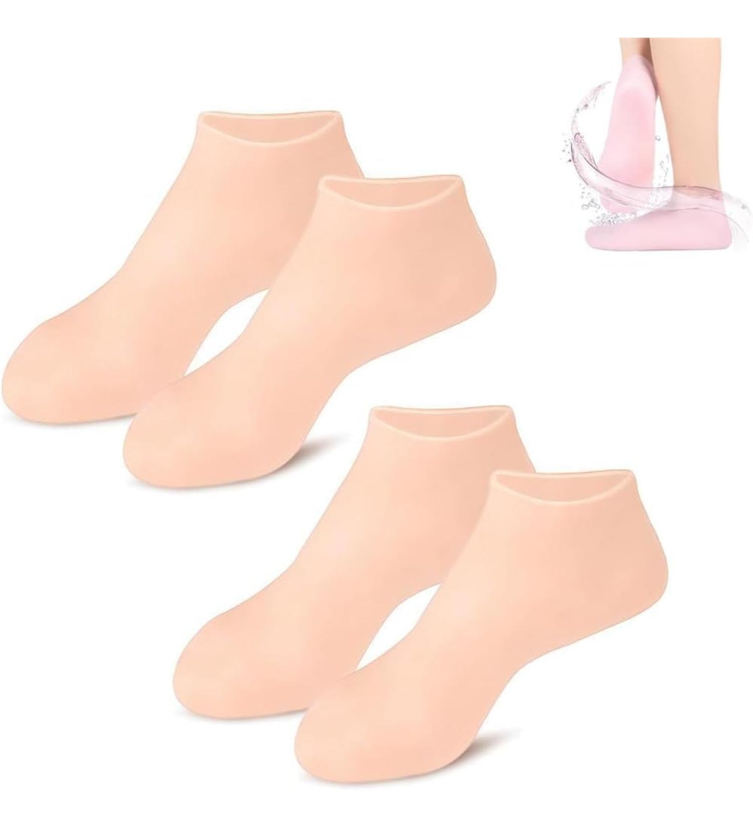 Tofern 2-Pairs Silicone Pedicure Socks for Women - Foot Spa Moisturizing Socks for Soft, Smooth Feet - Nude Color - Buy Online on GoSupps.com