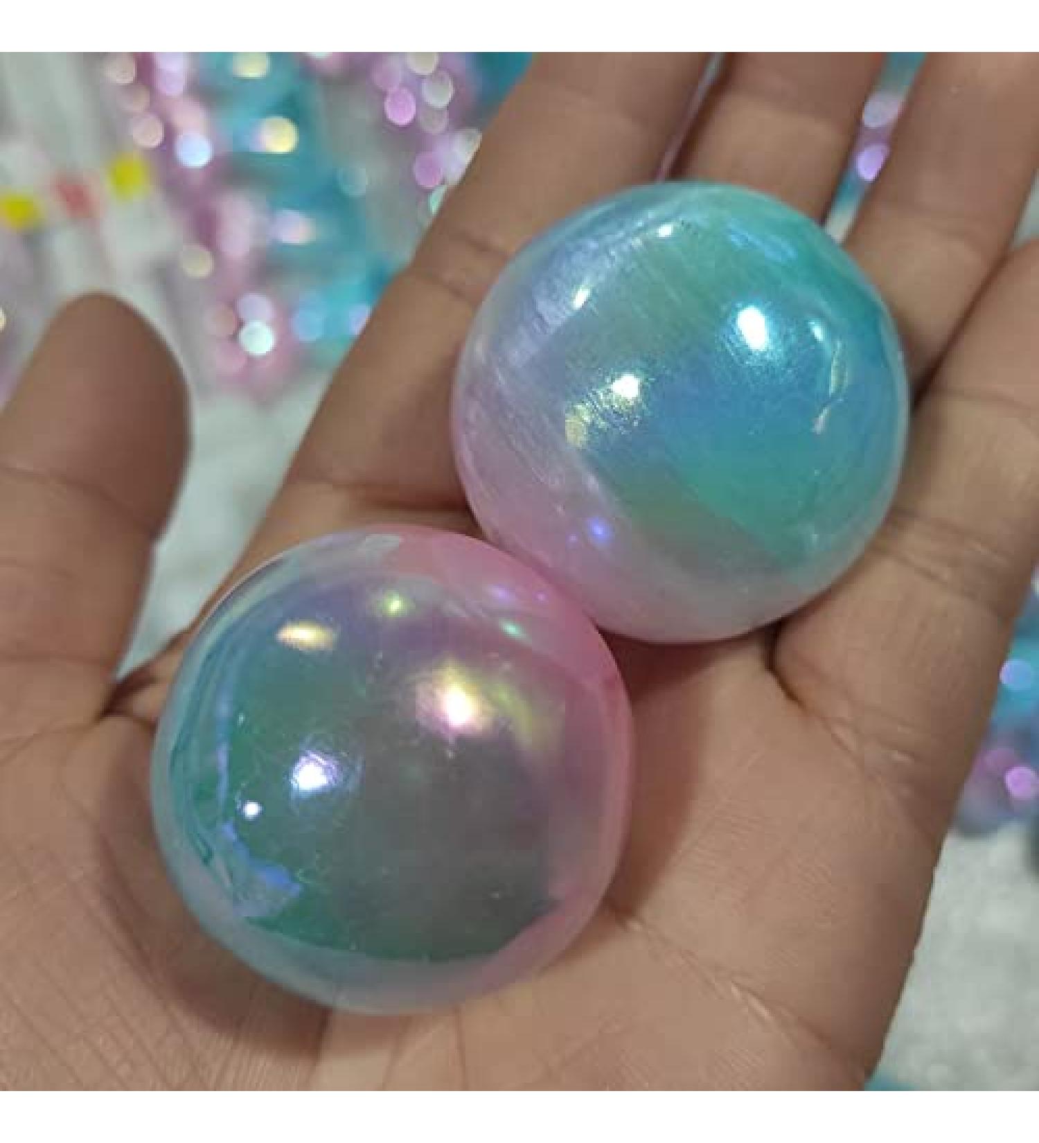 4cm Natural Pink Blue Electroplated Selenite Quartz Cat Eyeball Gypsum Crystal Ball s - Buy Online on GoSupps.com