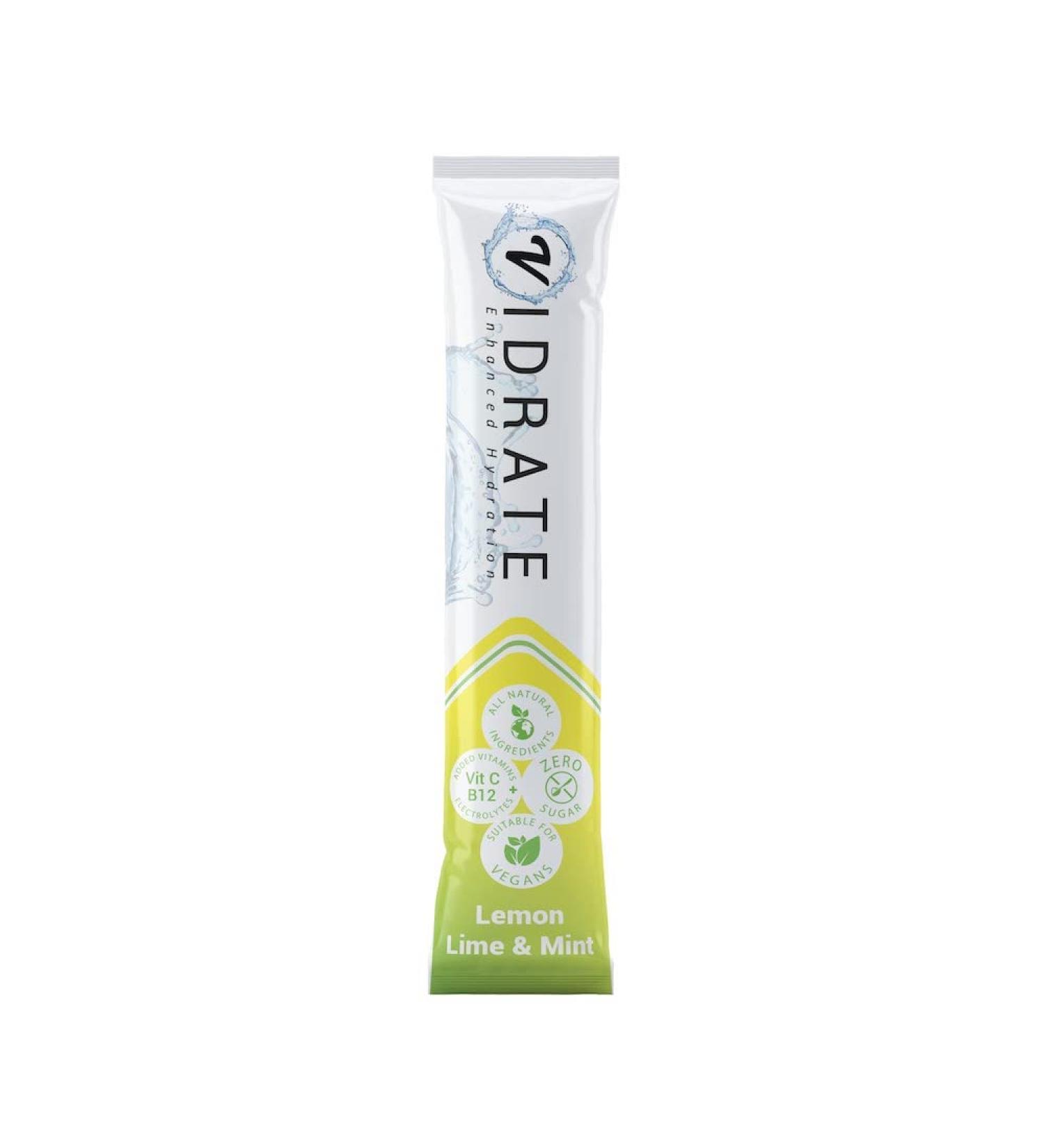 ViDrate Sugar-Free Electrolyte Powder Hydration Sachets - Lemon Lime & Mint Flavor - 8 x 3g Sachets - Vegan-Friendly - Pack of 8 - Buy Online on GoSupps.com