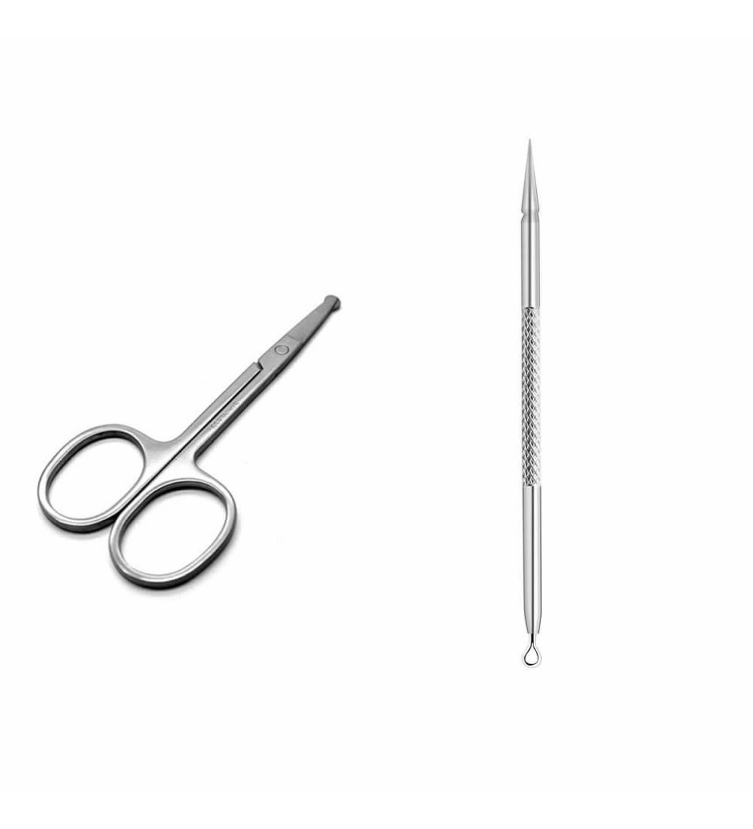YSUUZRL 2 Pcs (Nasal hair scissors+Big-headed file needles) Whitehead Removal Acne Blackhead Removal Needles Tweezers Beauty Salon Pimples Needles Deep Cleaner Clip Tool - Buy Online on GoSupps.com