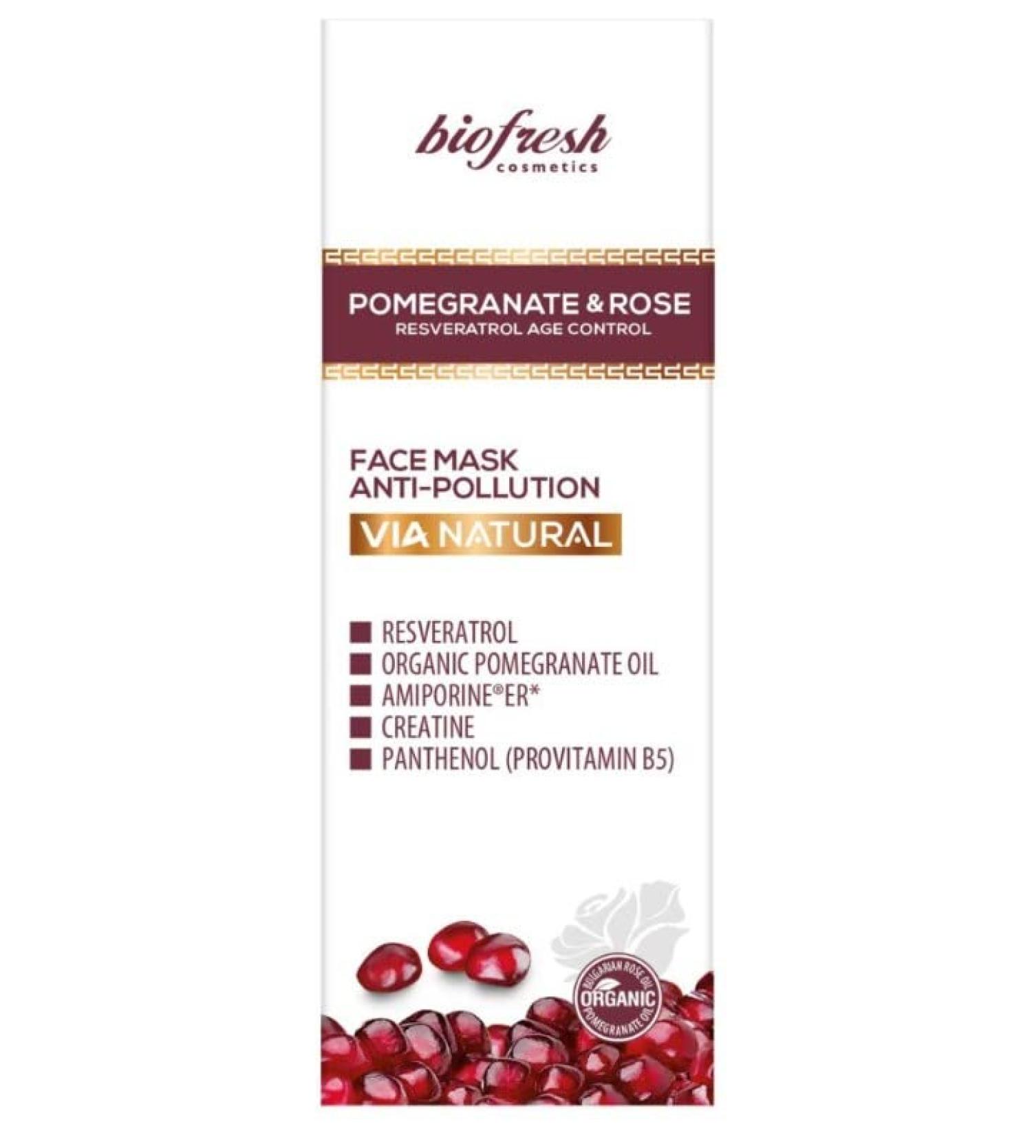 Biofresh cosmetics Via Natural pomegranate and rose oil cleansing face mask,resveratrol,panthenol,creatine,anti-aging 125 ml